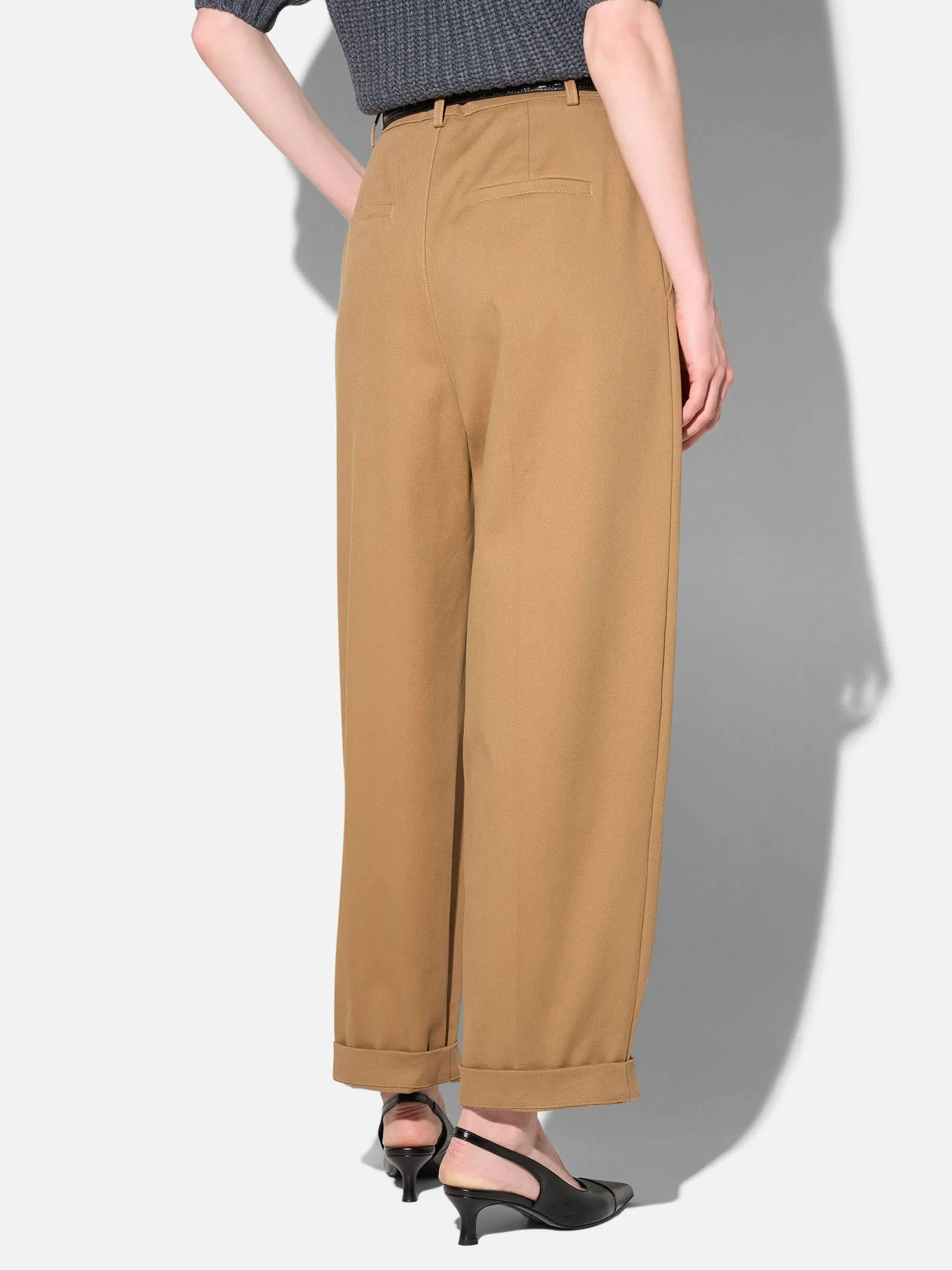 Camel Katoenen Paperbag Broek Steekzakken Patches Barrel Balti