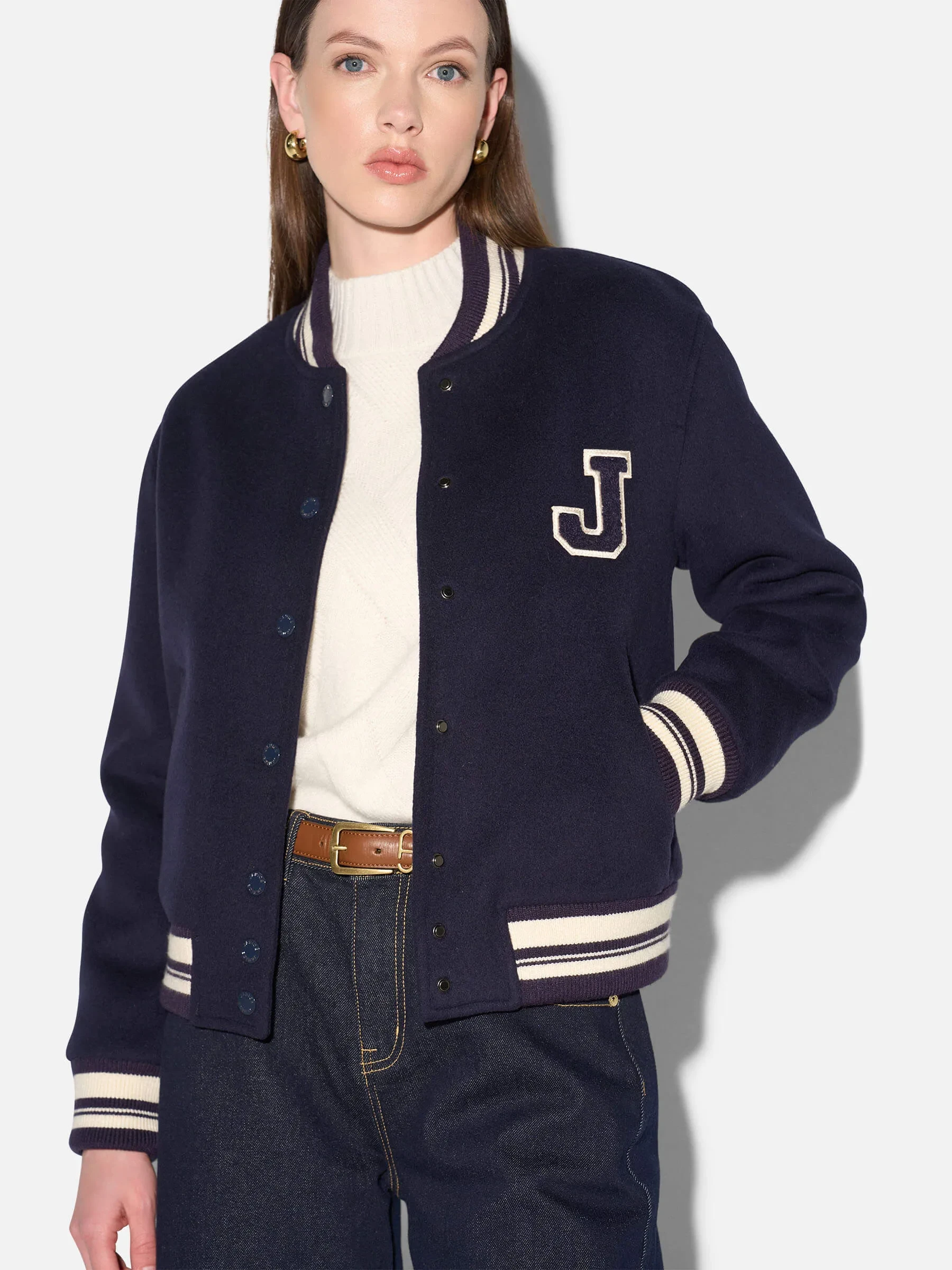 Cashmere Bomberjack Dames Double Faced Beige Collin Navy Blauw