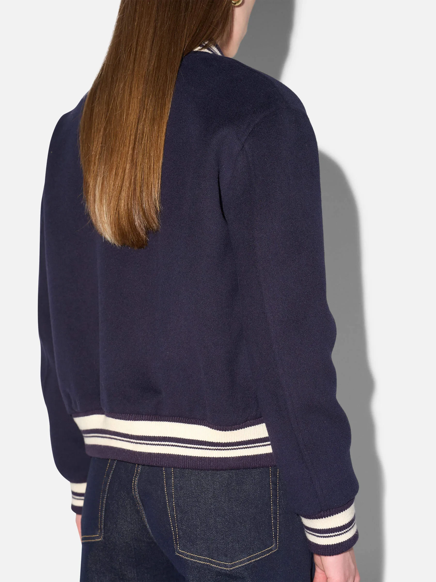 Cashmere Bomberjack Dames Double Faced Beige Collin Navy Blauw