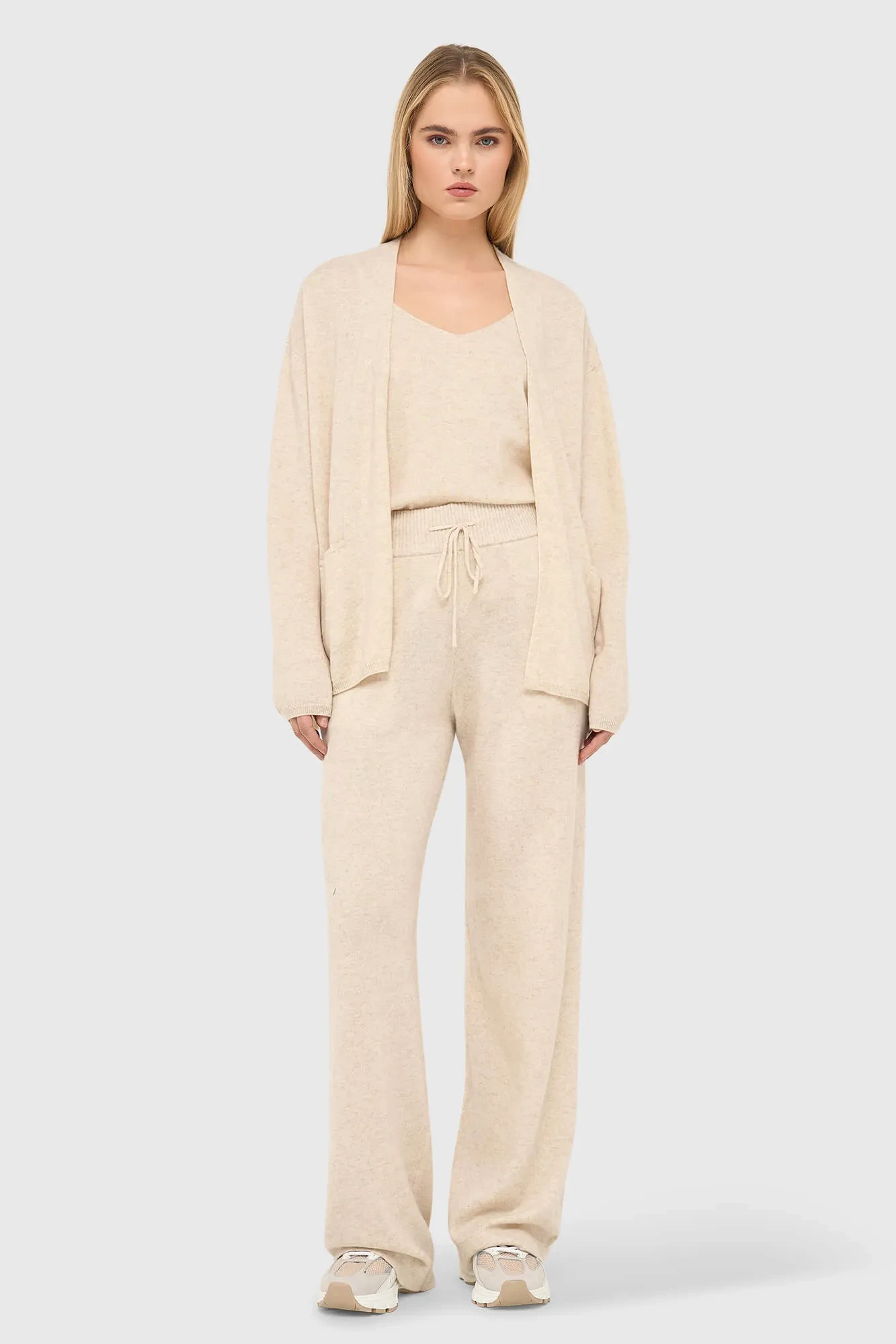 Cashmere Broek Wijde Pijp Dames Eldon Beige