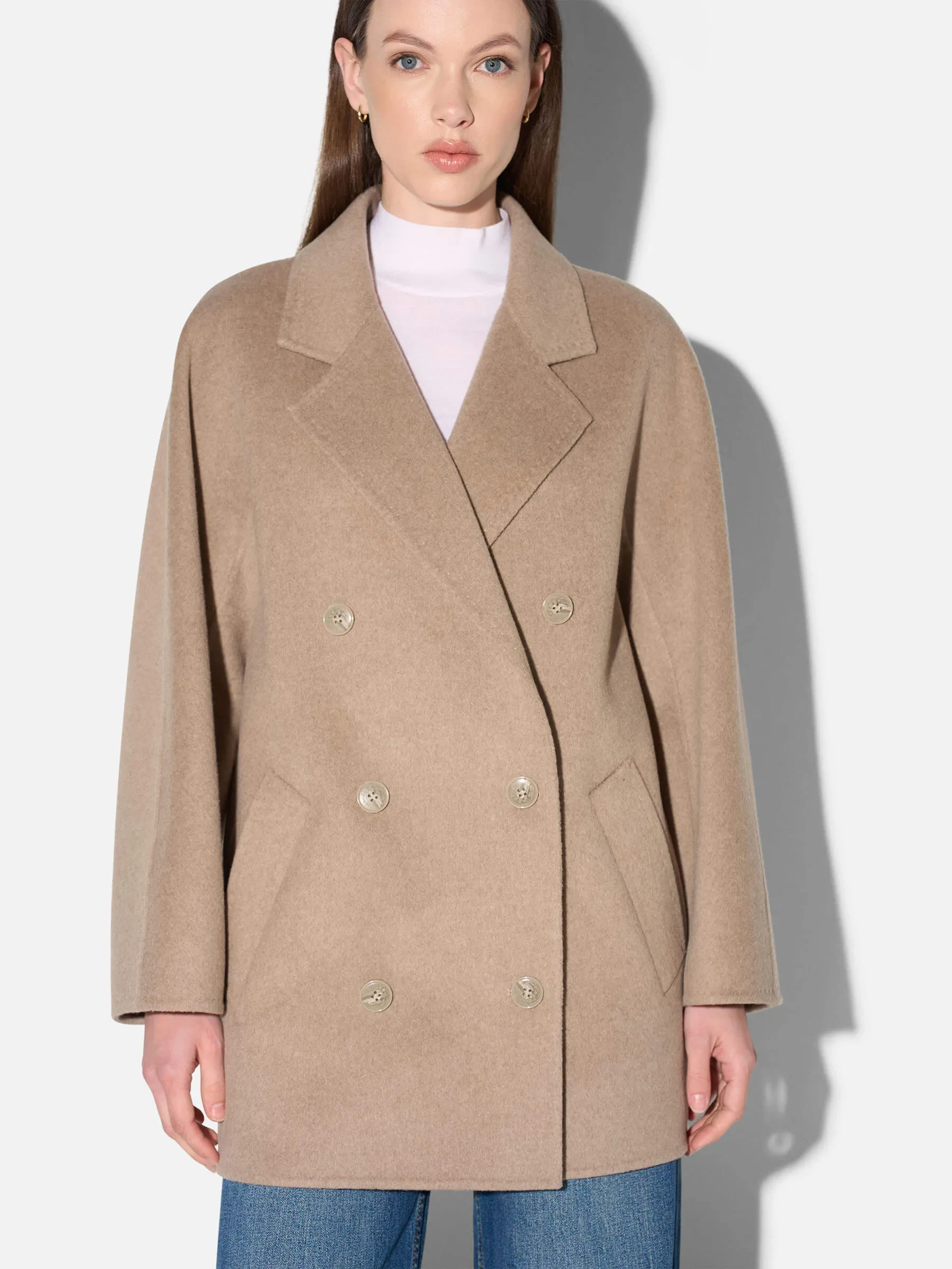 cashmere caban jas dames double face kennedy beige