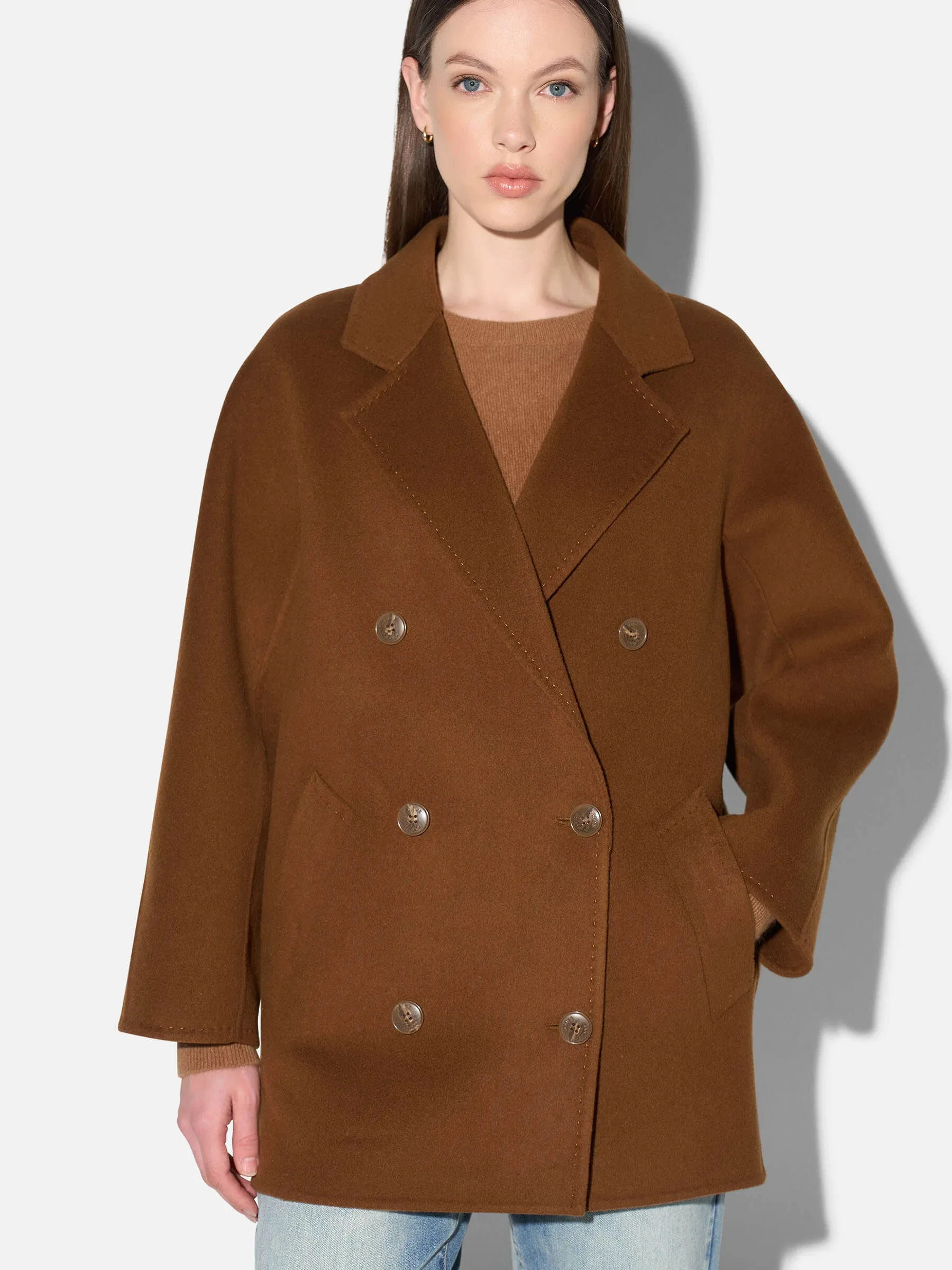 cashmere caban jas dames double face kennedy tabacco