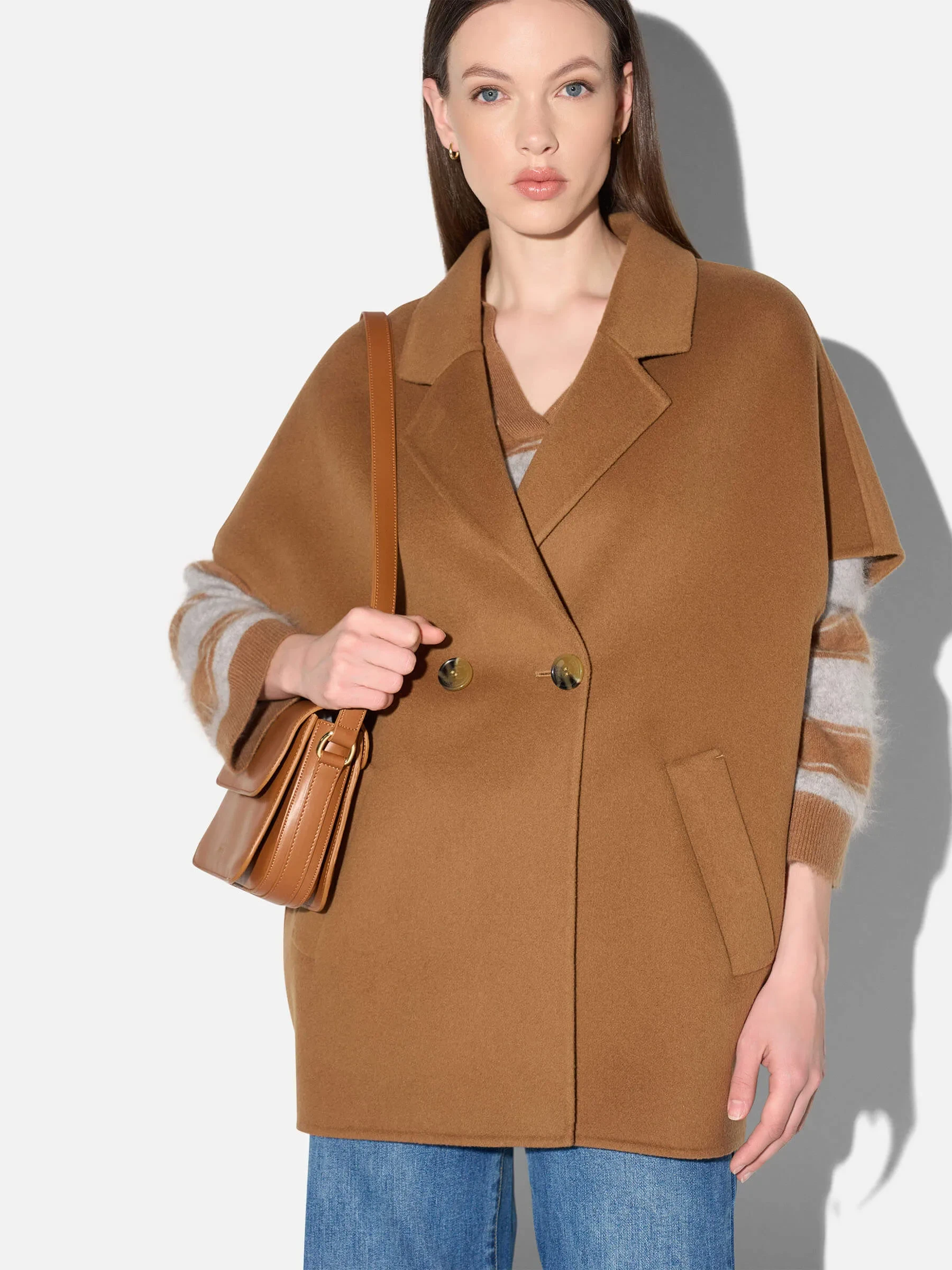Cashmere Cape Dames Jas Knopen Archie Cognac