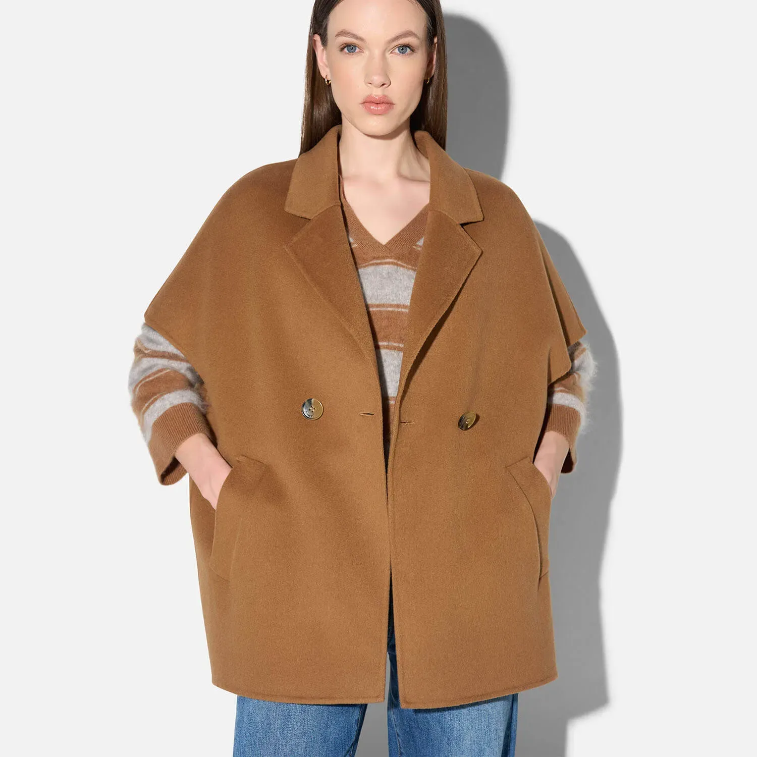 Cashmere Cape Dames Jas Knopen Archie Cognac