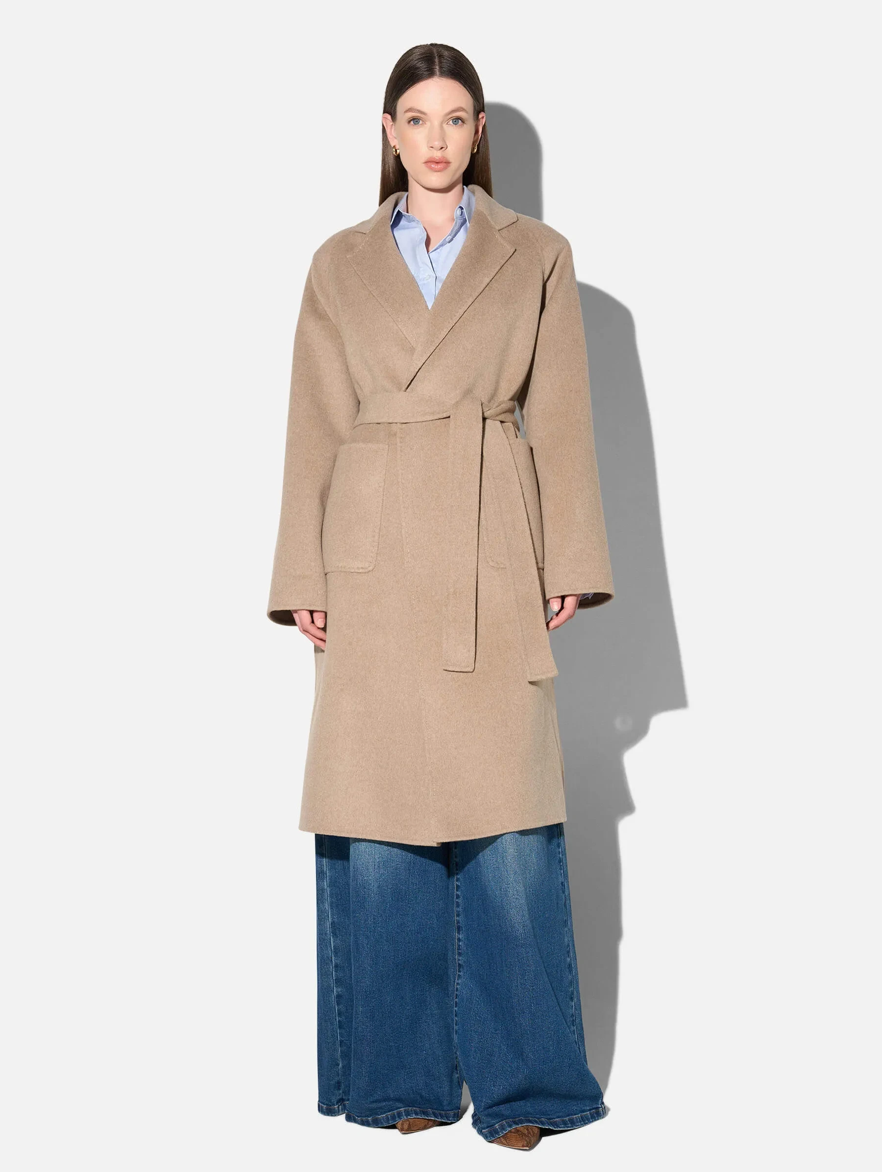 Cashmere Dames Jas Lang Double Face Jules Beige
