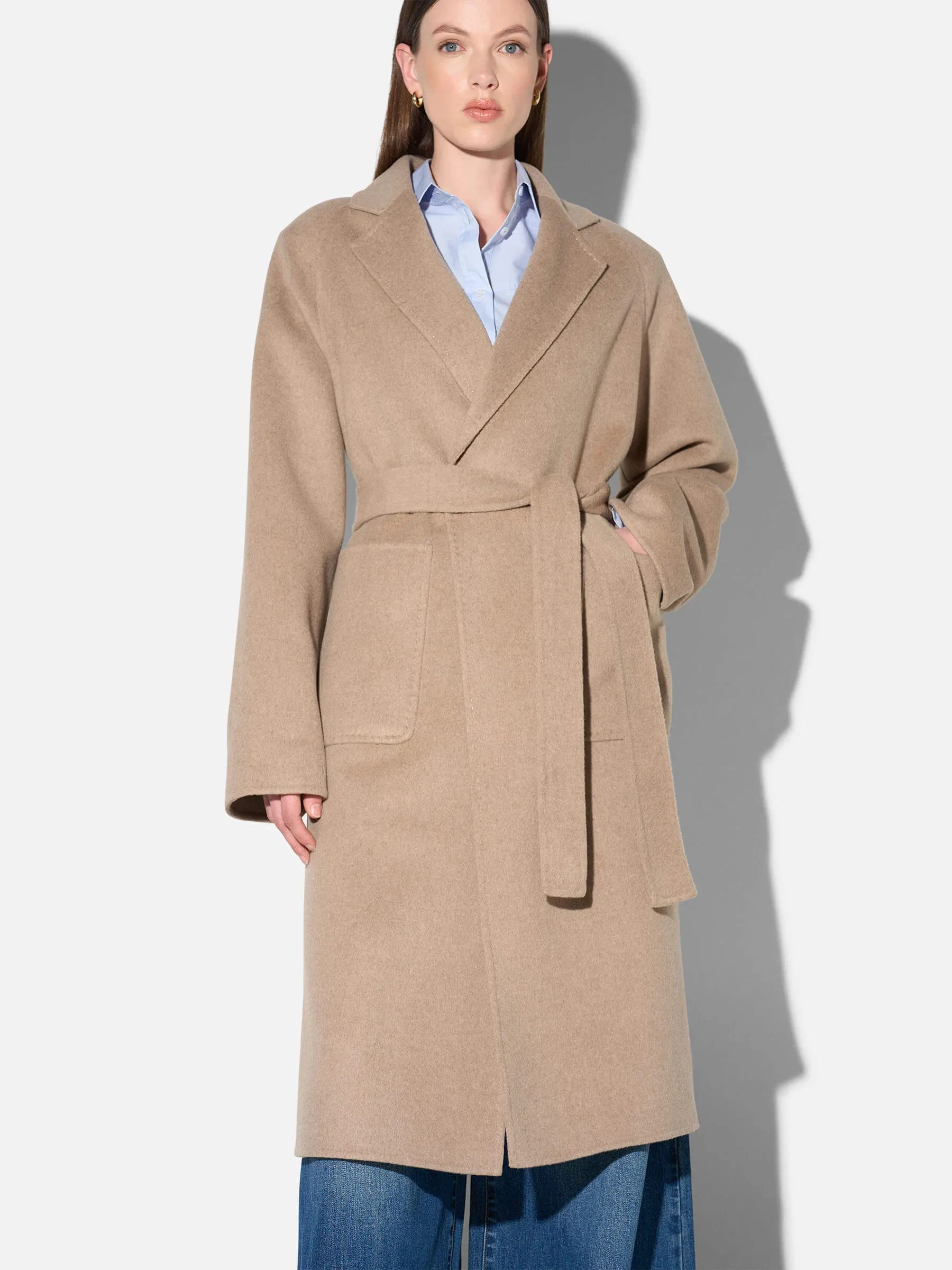 Cashmere Dames Jas Lang Double Face Jules Beige