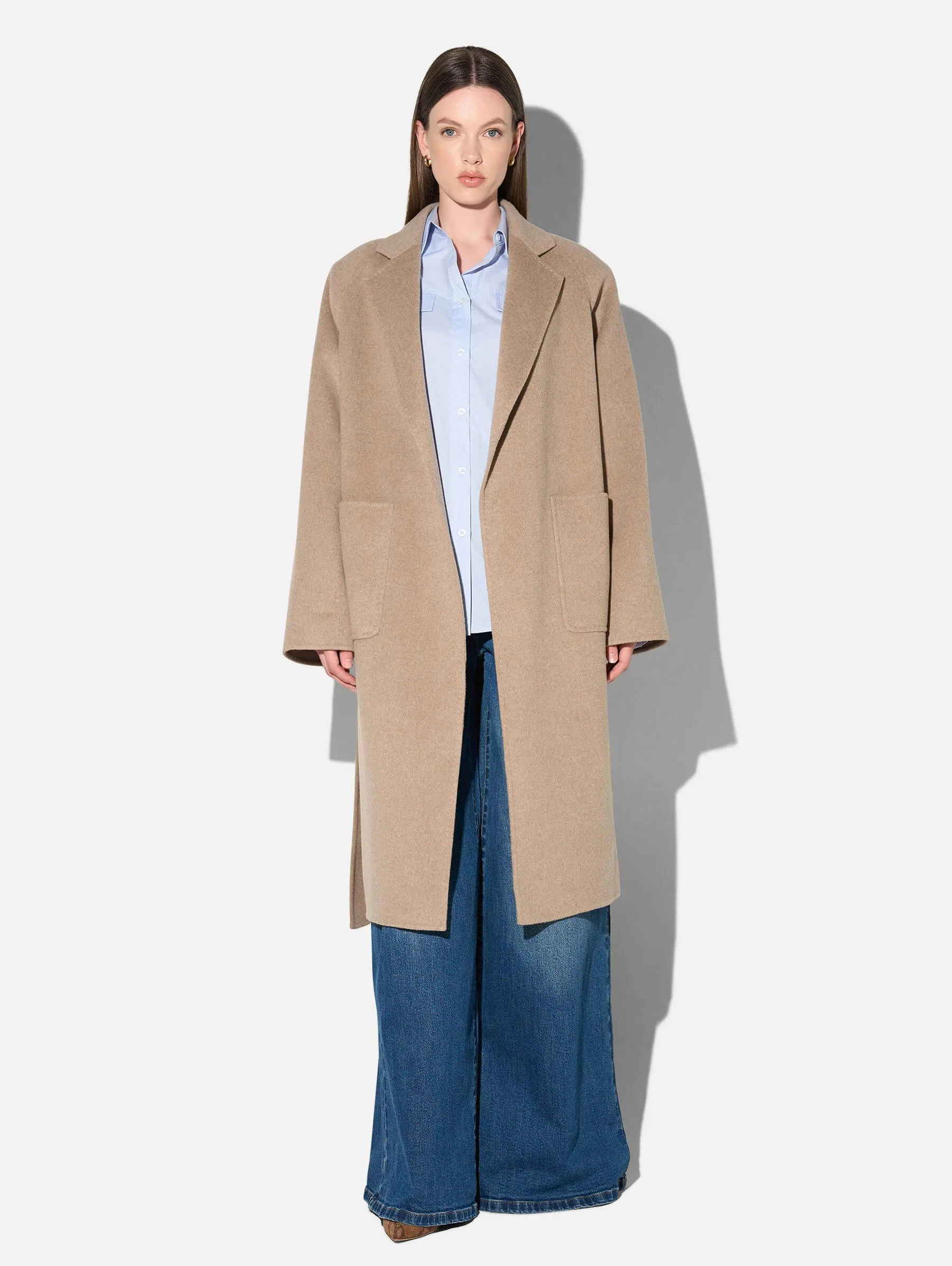 Cashmere Dames Jas Lang Double Face Jules Beige