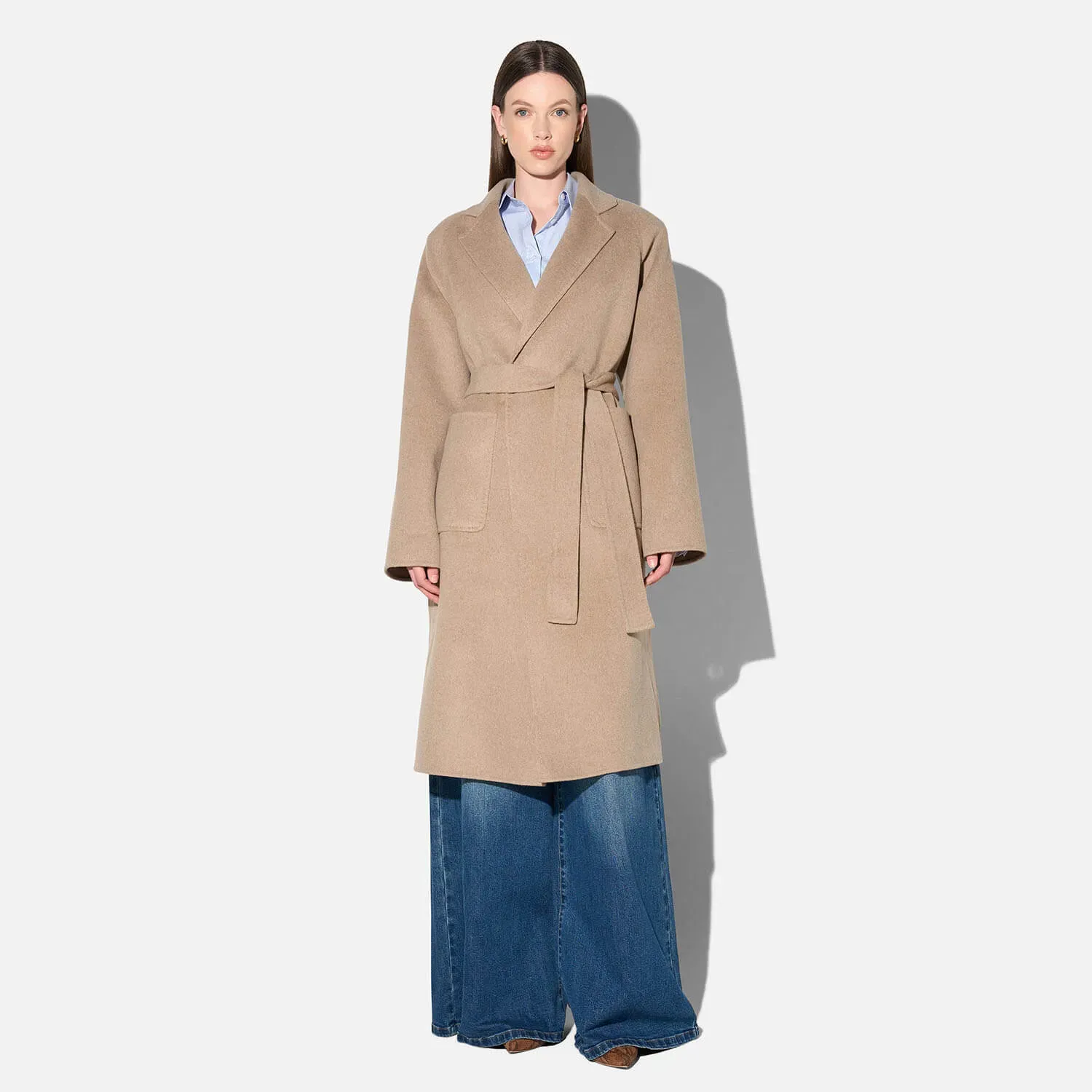Cashmere Dames Jas Lang Double Face Jules Beige