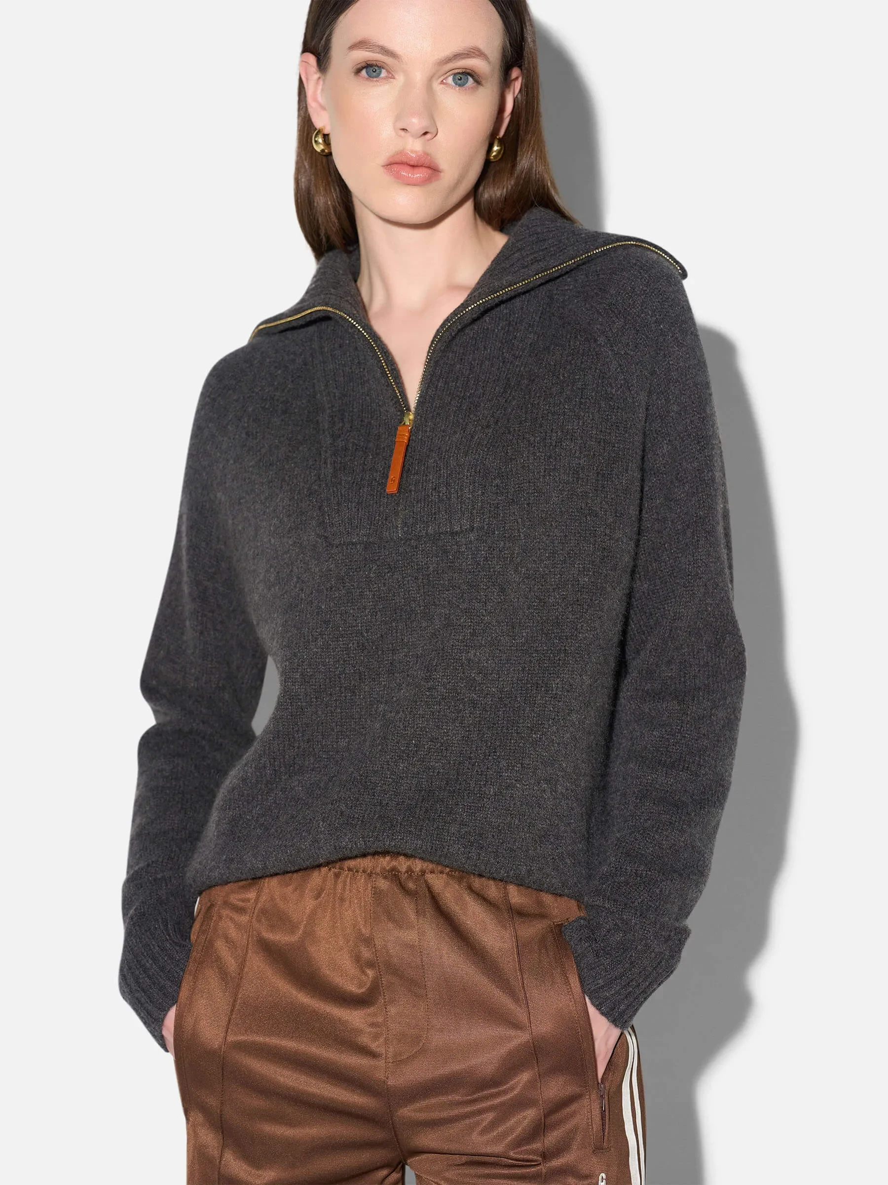 Cashmere Dames Trui Grijs Rits Yonas