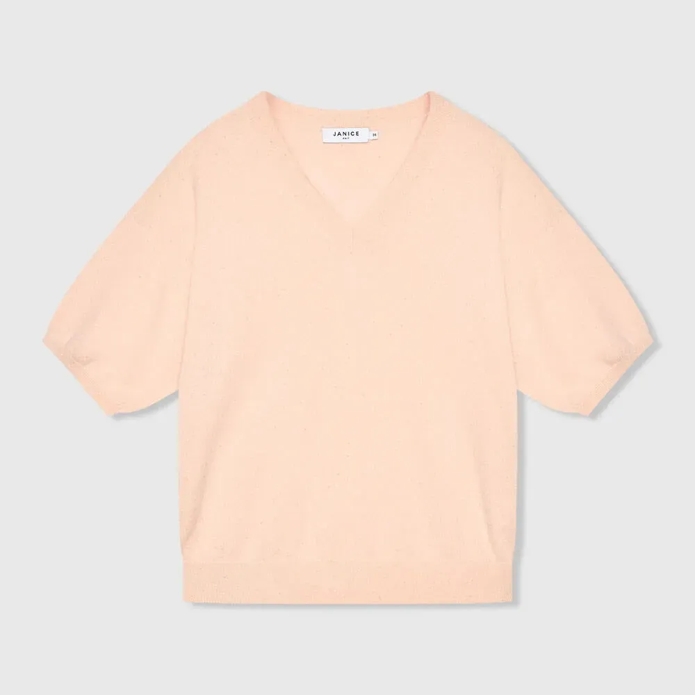Cashmere Dames Trui V Hals Romeo Peach Lurex