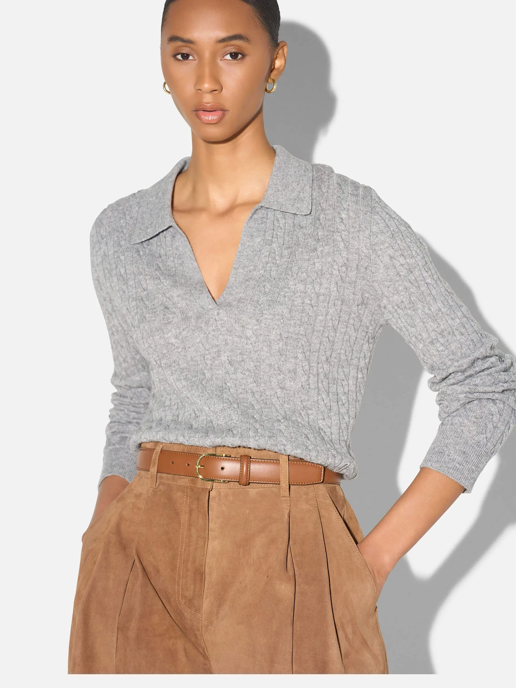 Cashmere Kabel Trui Dames Pierre Grijs