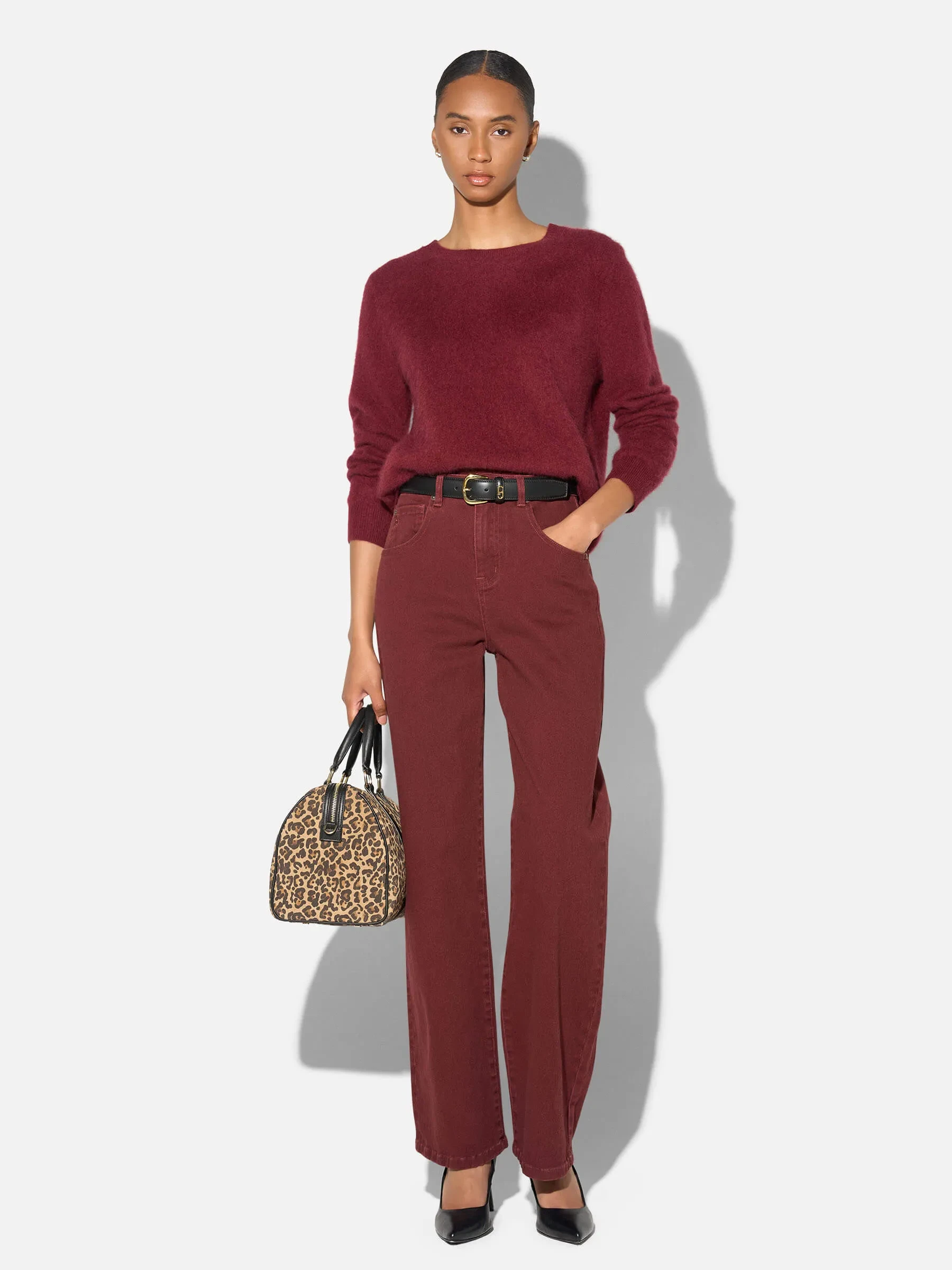 Dames Trui Ronde Hals Gebrushed Merino Wol Eon Burgundy
