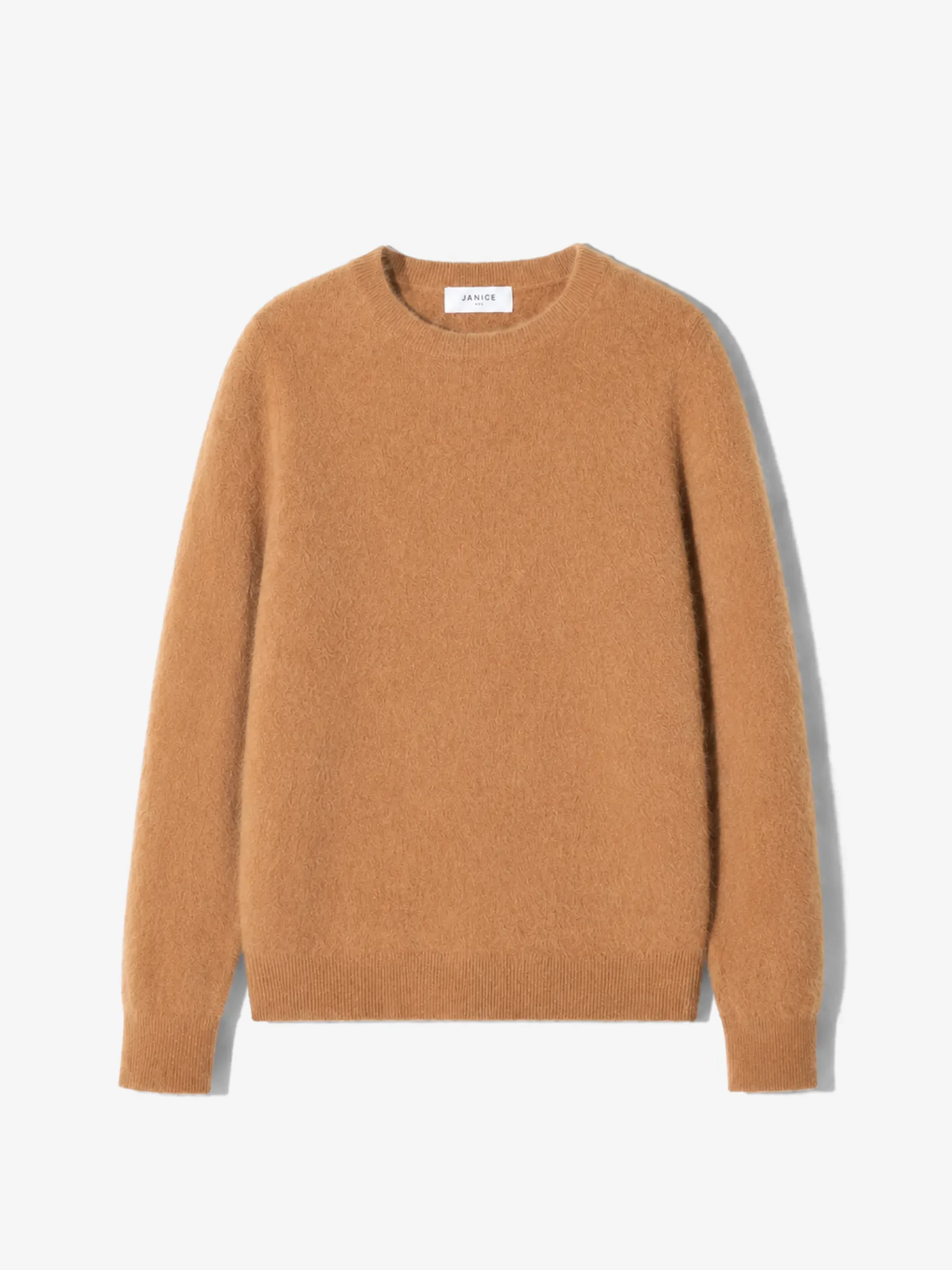 Dames Trui Ronde Hals Gebrushed Merino Wol Eon Camel