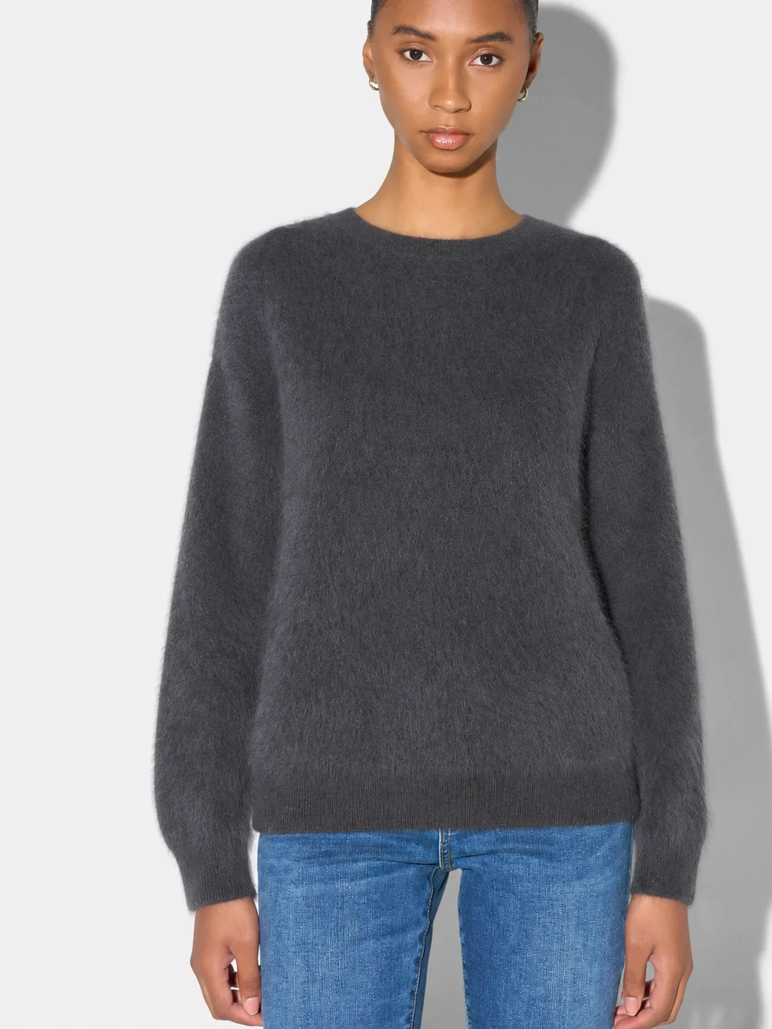 Dames Trui Ronde Hals Gebrushed Merino Wol Eon Grijs