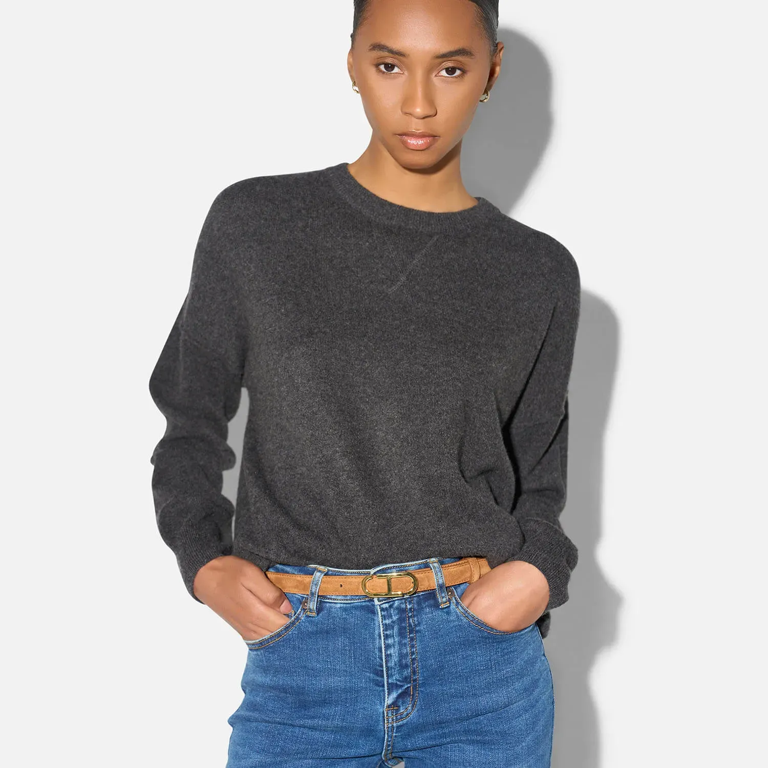 Dames Trui Ronde Hals Gebrushed Merino Wol Eon Grijs