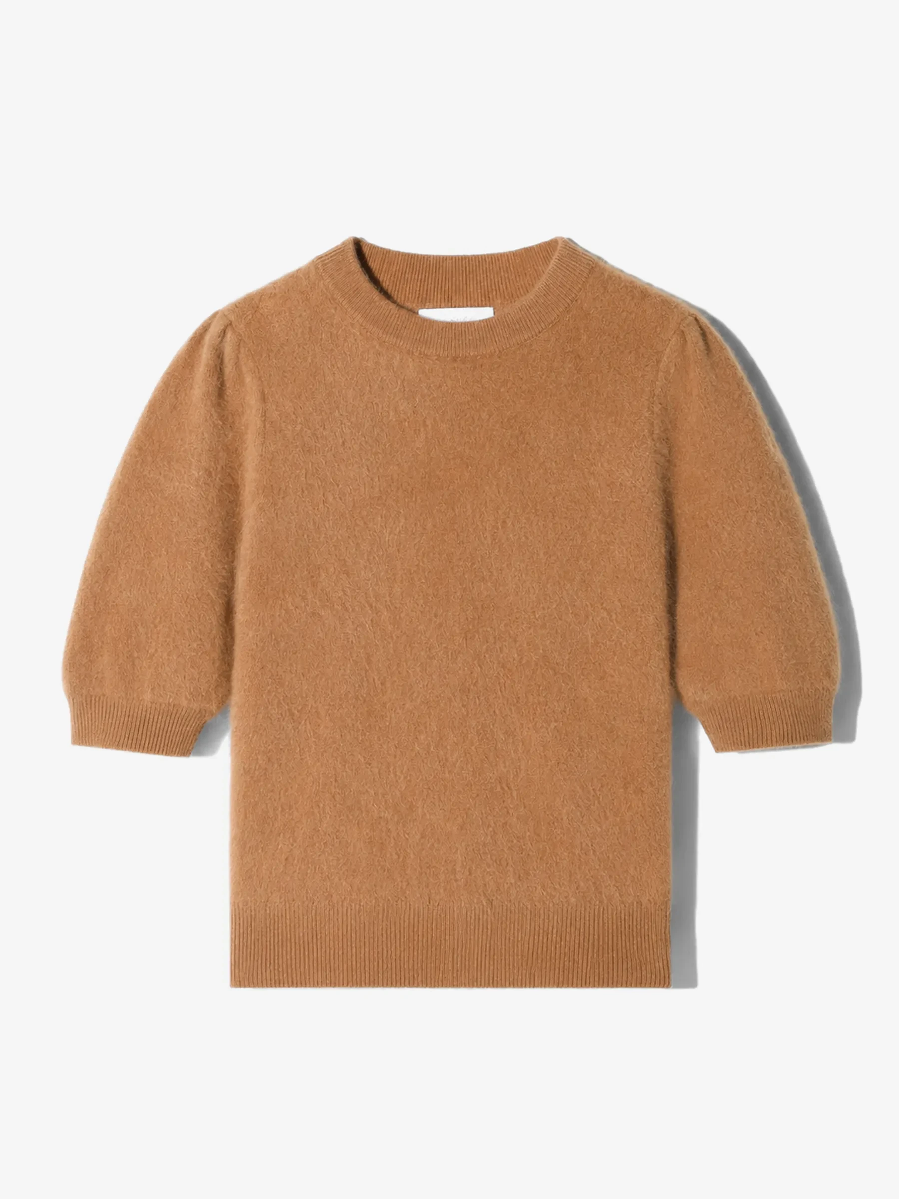 Dames Trui Ronde Hals Pofmouw Gebrushed Merino Wol Peyton Camel