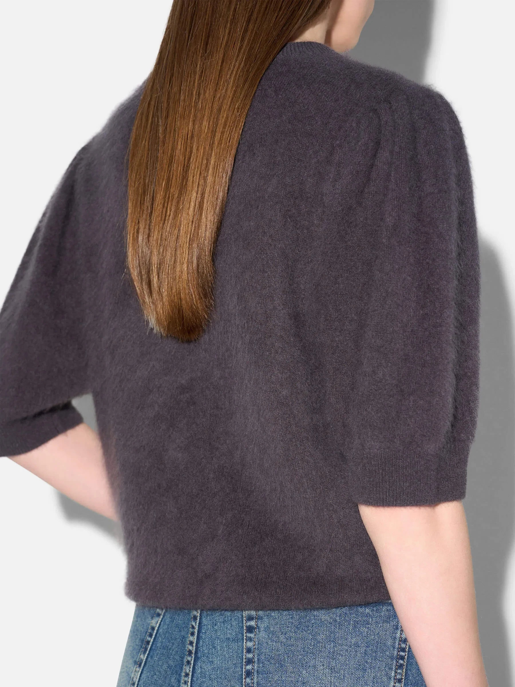 Dames Trui Ronde Hals Pofmouw Gebrushed Merino Wol Peyton Grijs