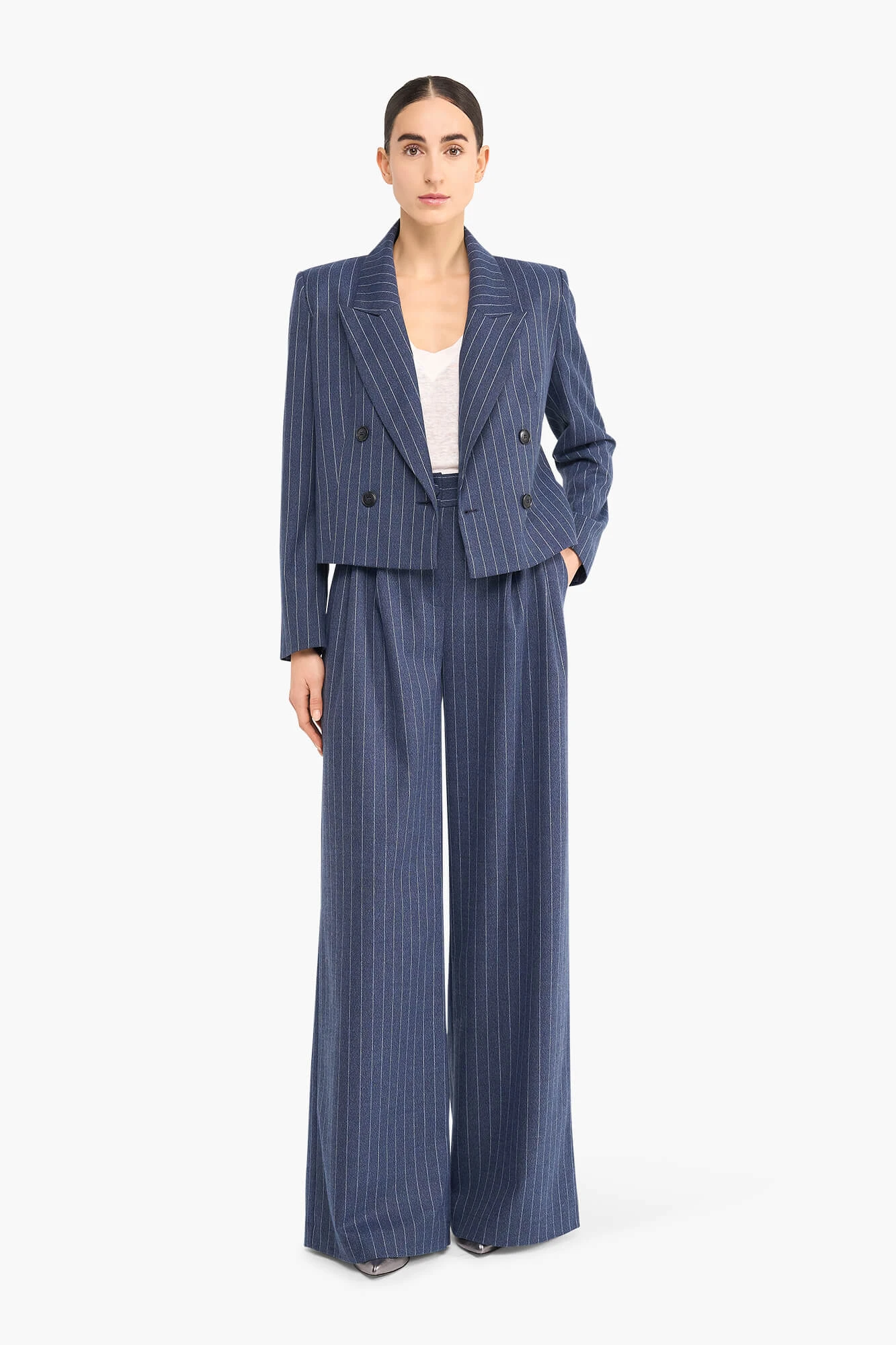 Broek Dames Wijde Pijp Streep Dollar Blauw