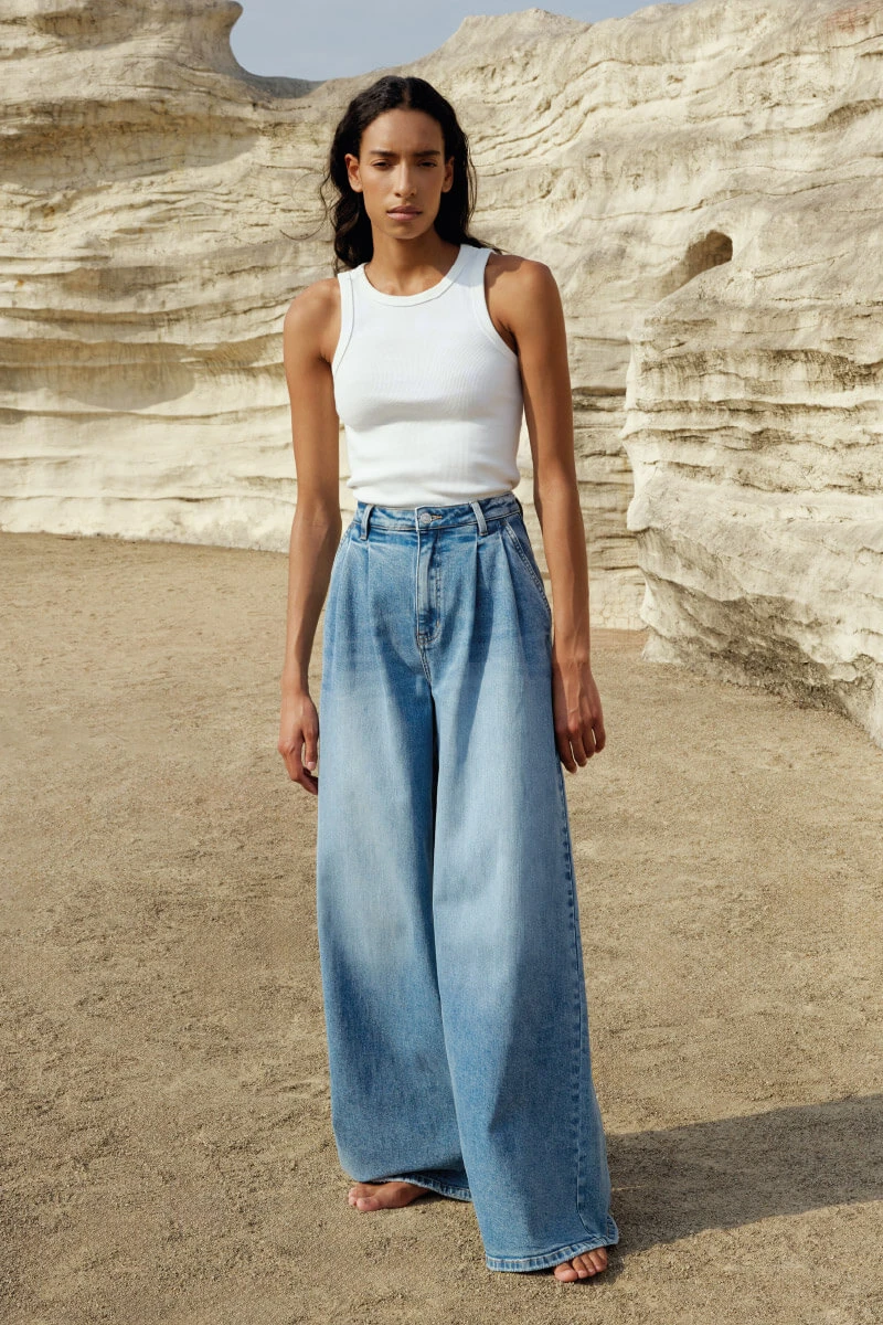 Wide Leg Jeans Stretch High Rise Dollar Blauw 786