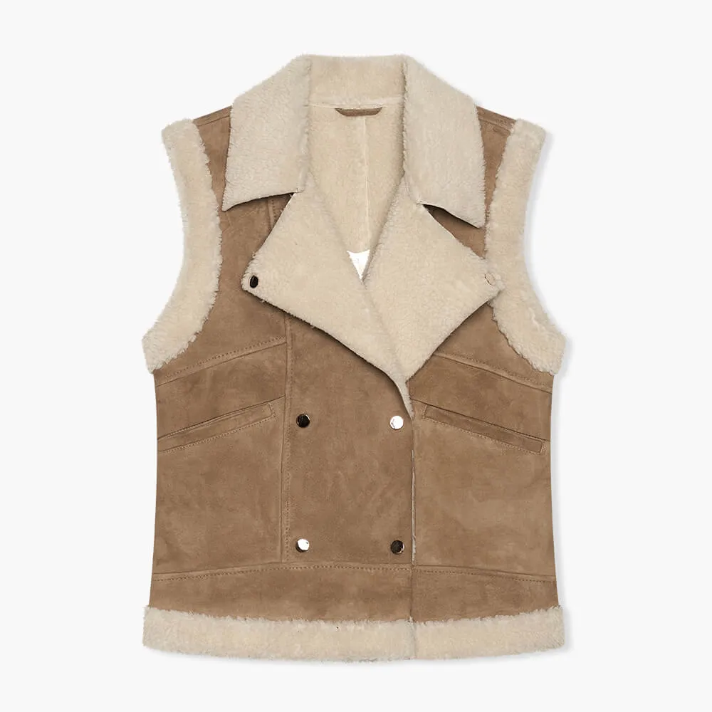 Lammy Dames Vest Suede Nick Cognac