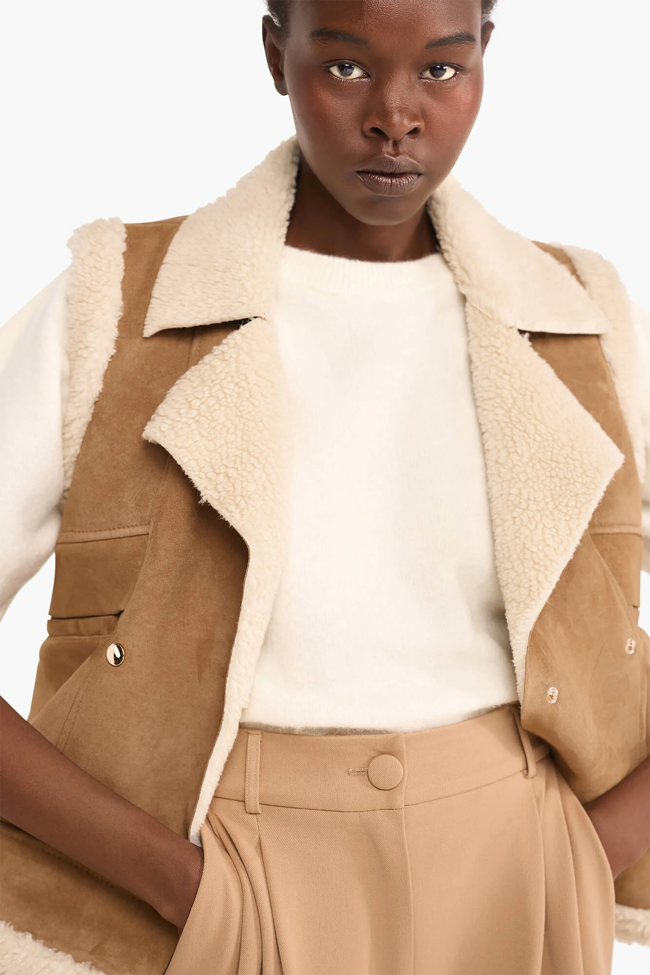 Lammy Dames Vest Suede Nick Cognac