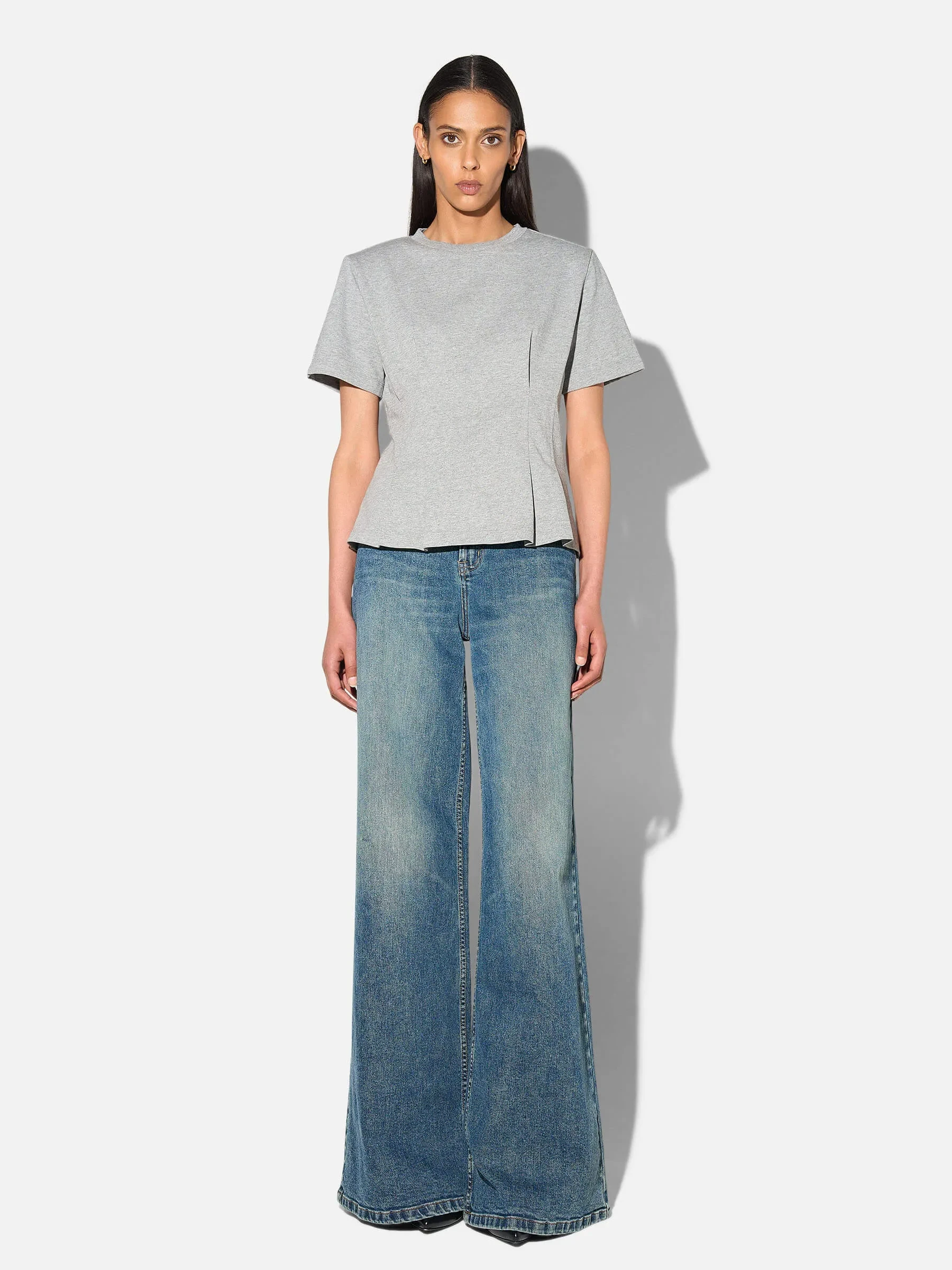 Grijs Katoenen Dames Shirt Plooien Taille Keon