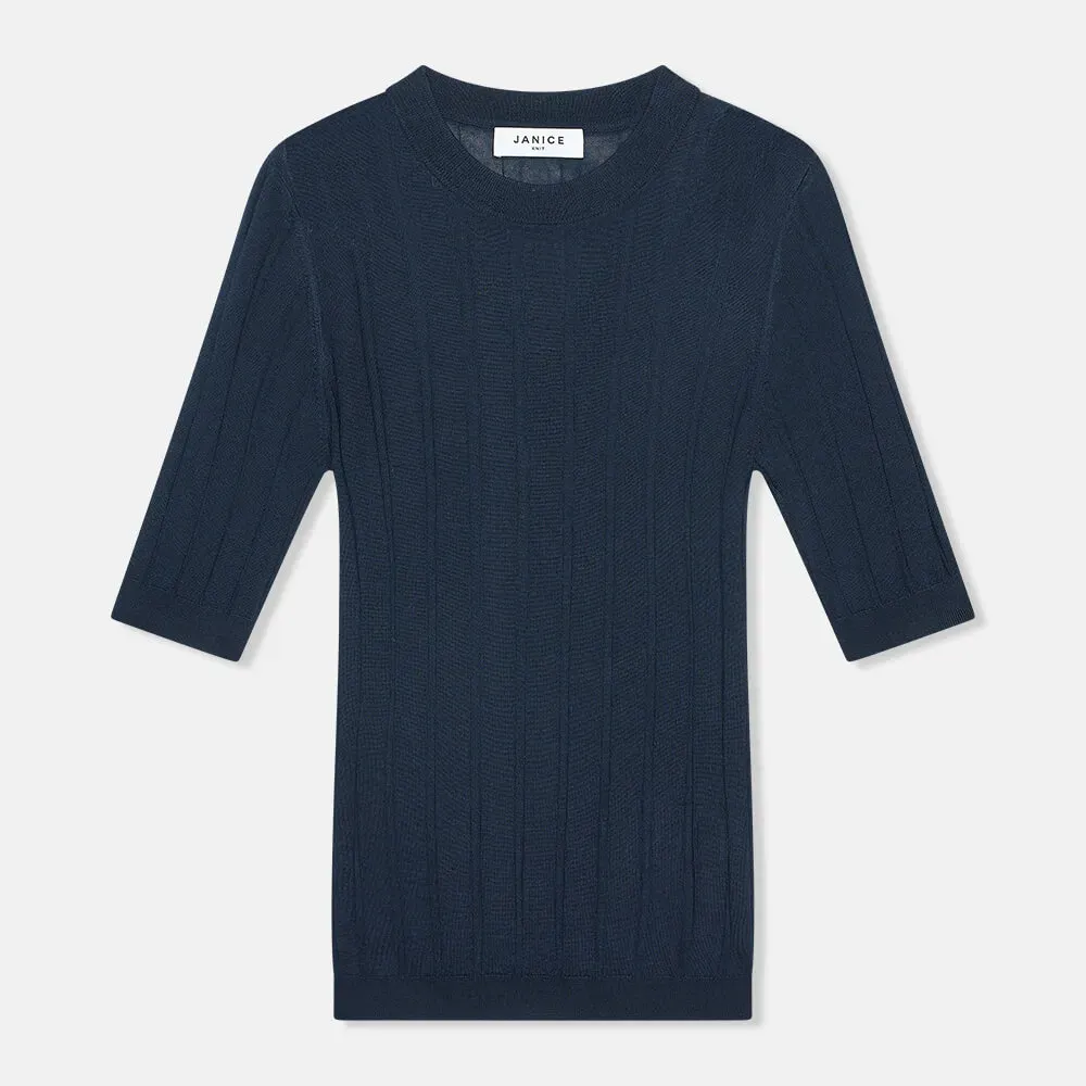 Blauw Truitje Merino Wol Fijn Gebreid Charly Blauw