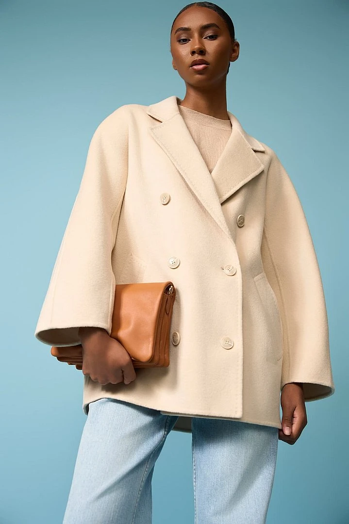 Cashmere Caban Jas Dames Double Face Kennedy Beige