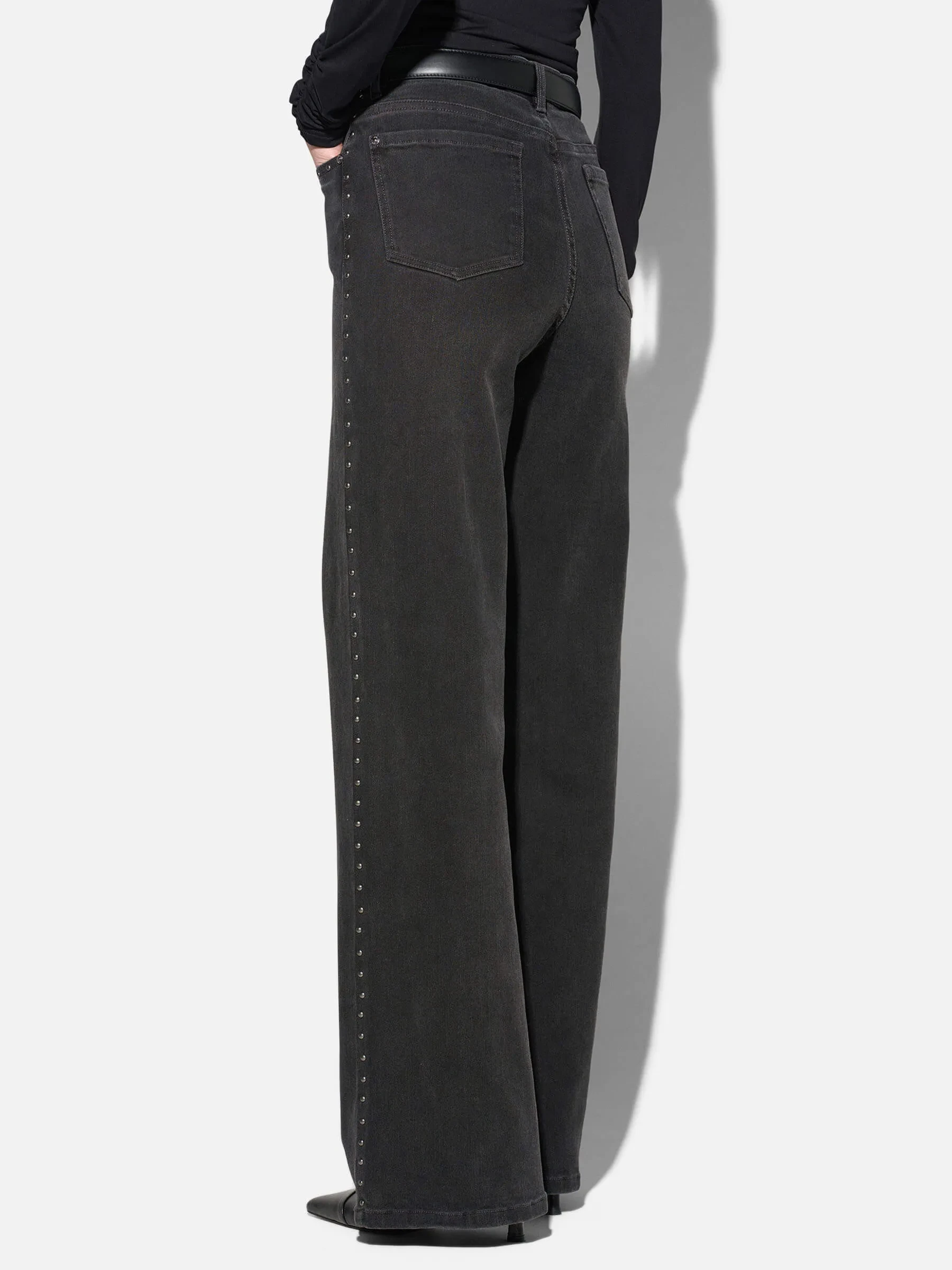 Jeans Dames Rechte Pijp Studs Mid Rise Stretch Luxx Black 813