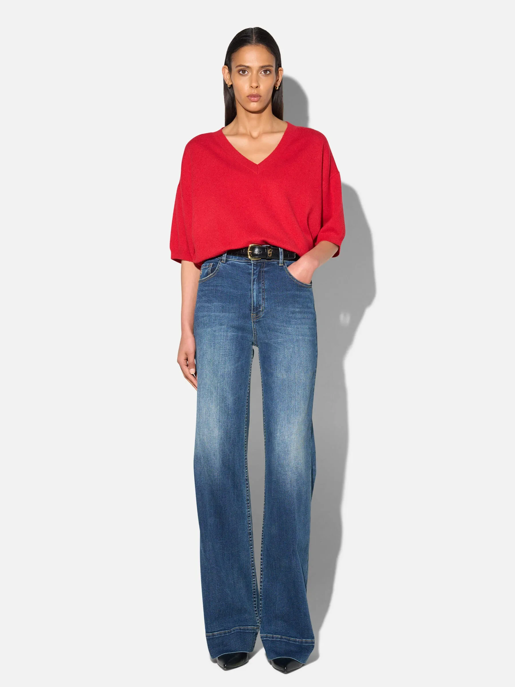 Jeans Dames Stretch 5 Pocket Mid Rise Trey Blauw 469