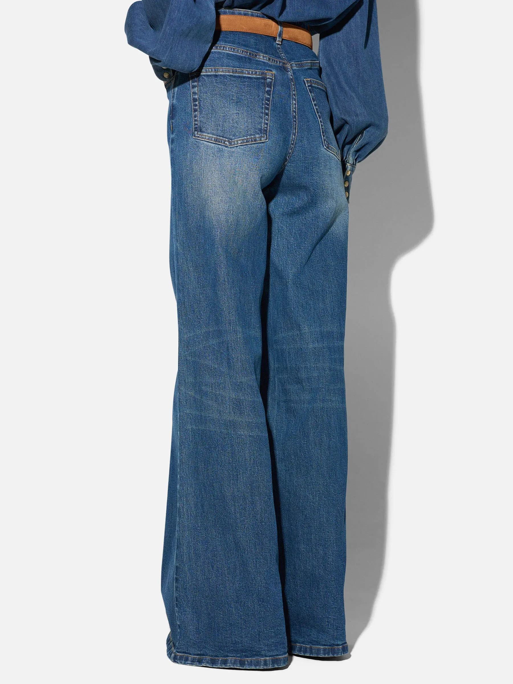 Jeans Dames Wide Leg High Rise Stretch Mason Blauw 469