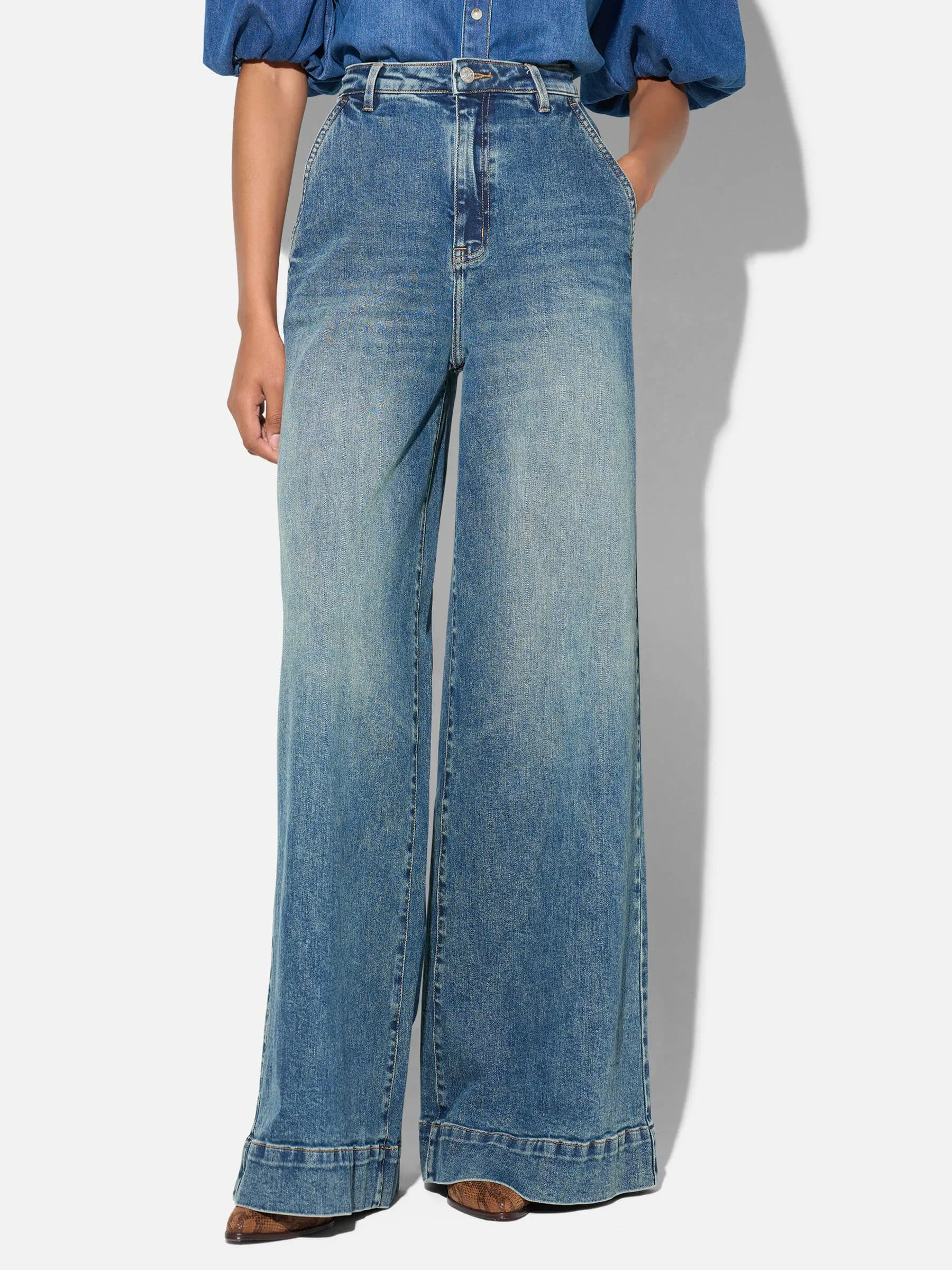 jeans dames wijde pijp high rise stretch dexter blauw 258