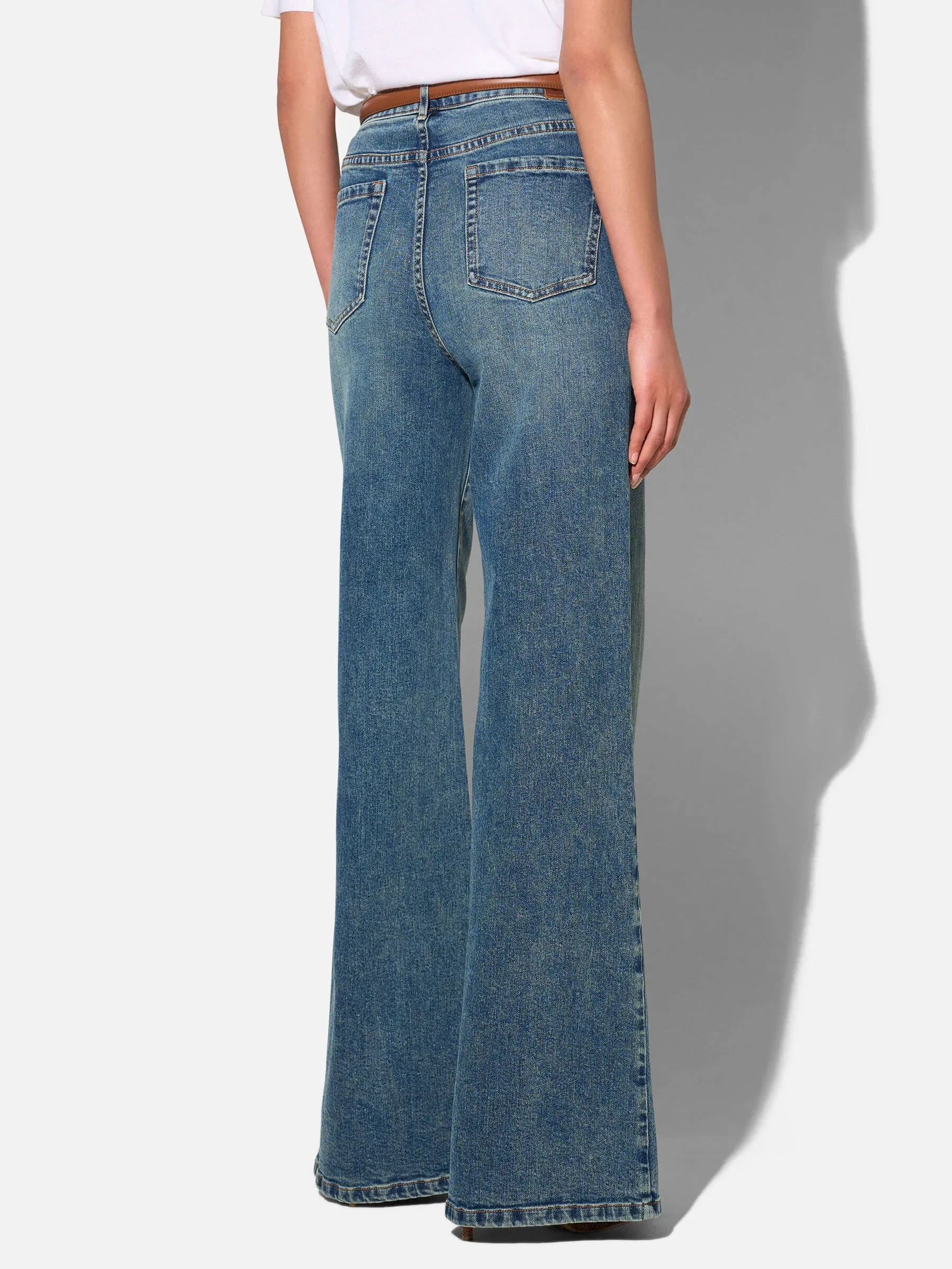 Jeans Dames Wijde Pijp Mid Rise Stretch Cash Blauw 357