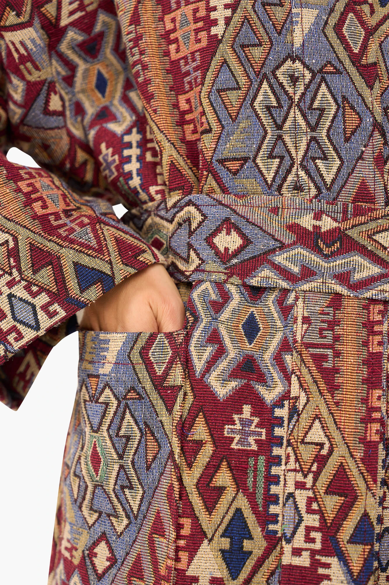 Kimono Dames Jacquard Preston Aztec Rood