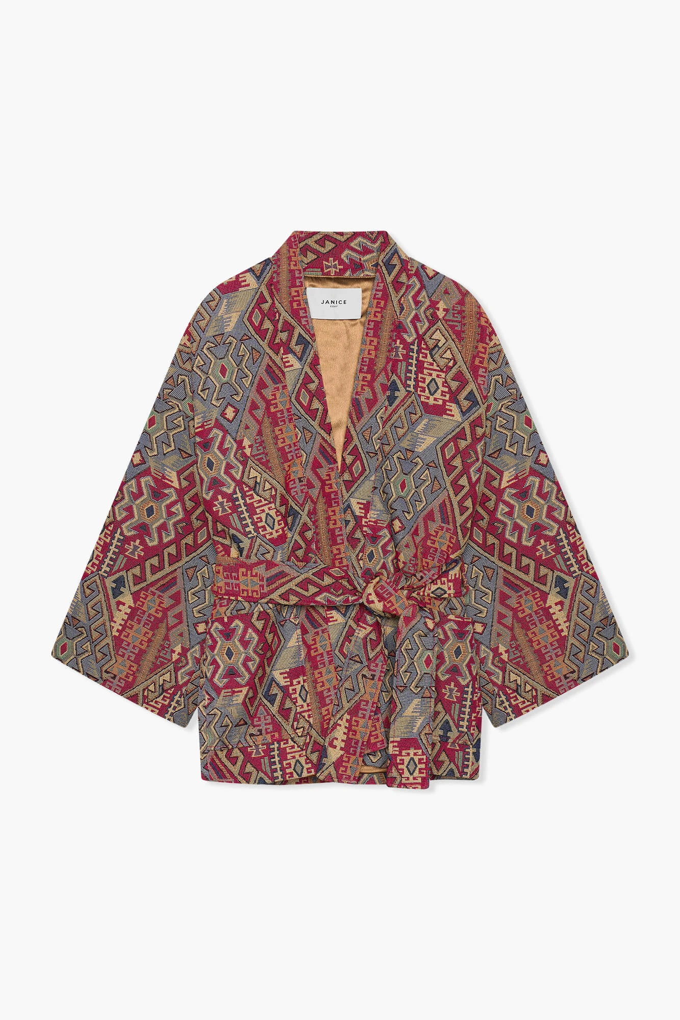 Kimono Dames Jacquard Preston Aztec Rood