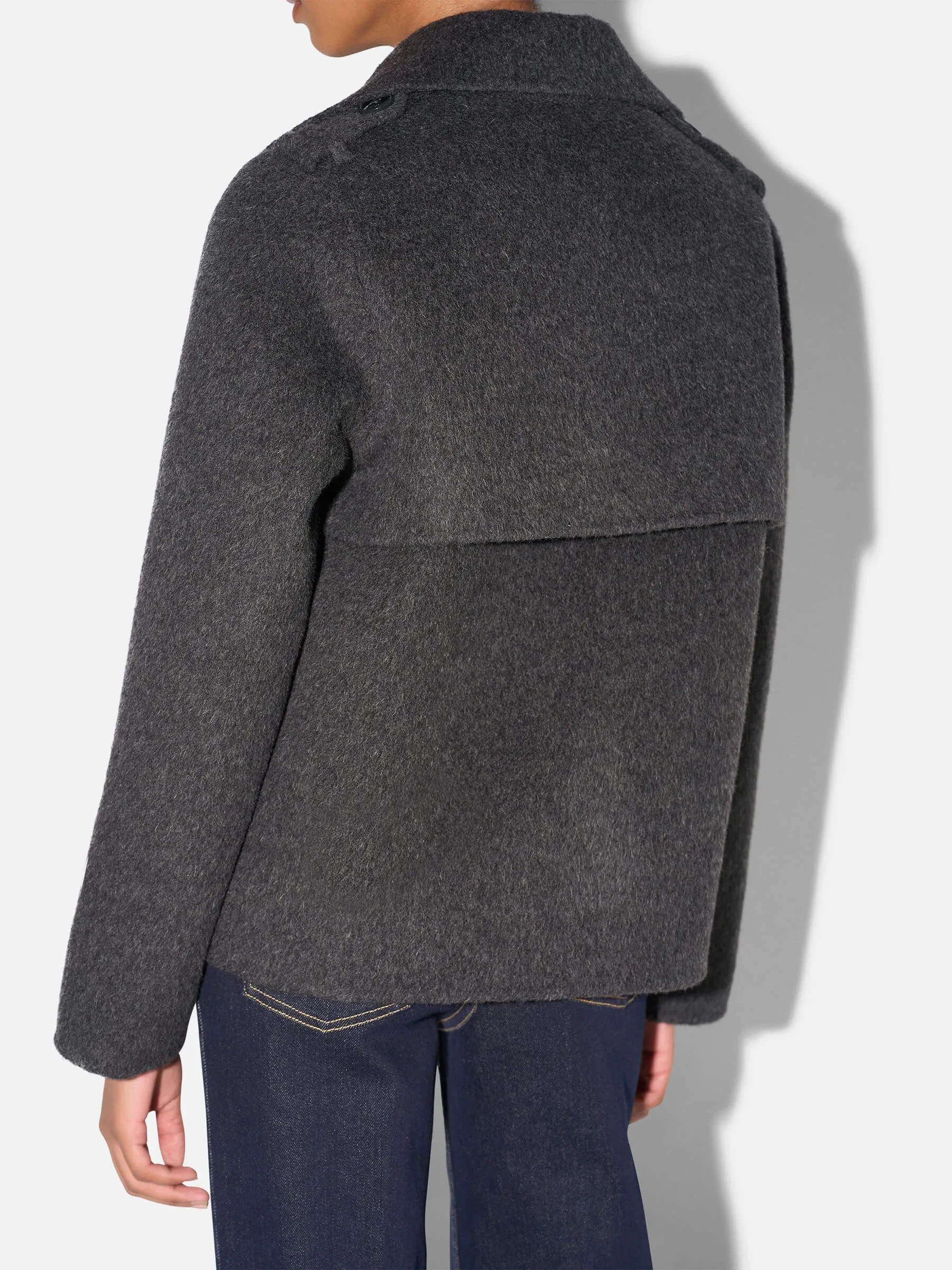 Korte Trench Dames Jas Yak Wol Jean Grijs