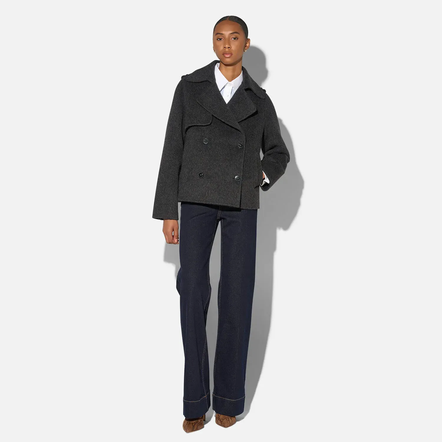 Korte Trench Dames Jas Yak Wol Jean Grijs