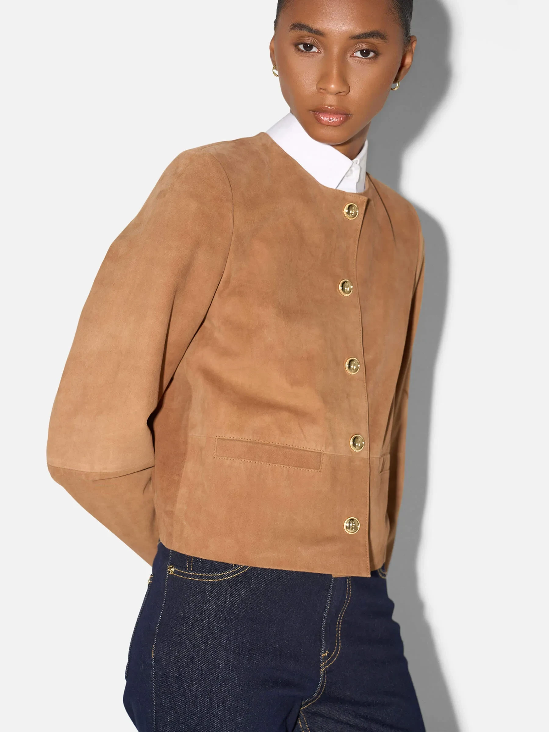 Leren Blazer Jack Gouden Drukknopen Laurent Suede Cognac