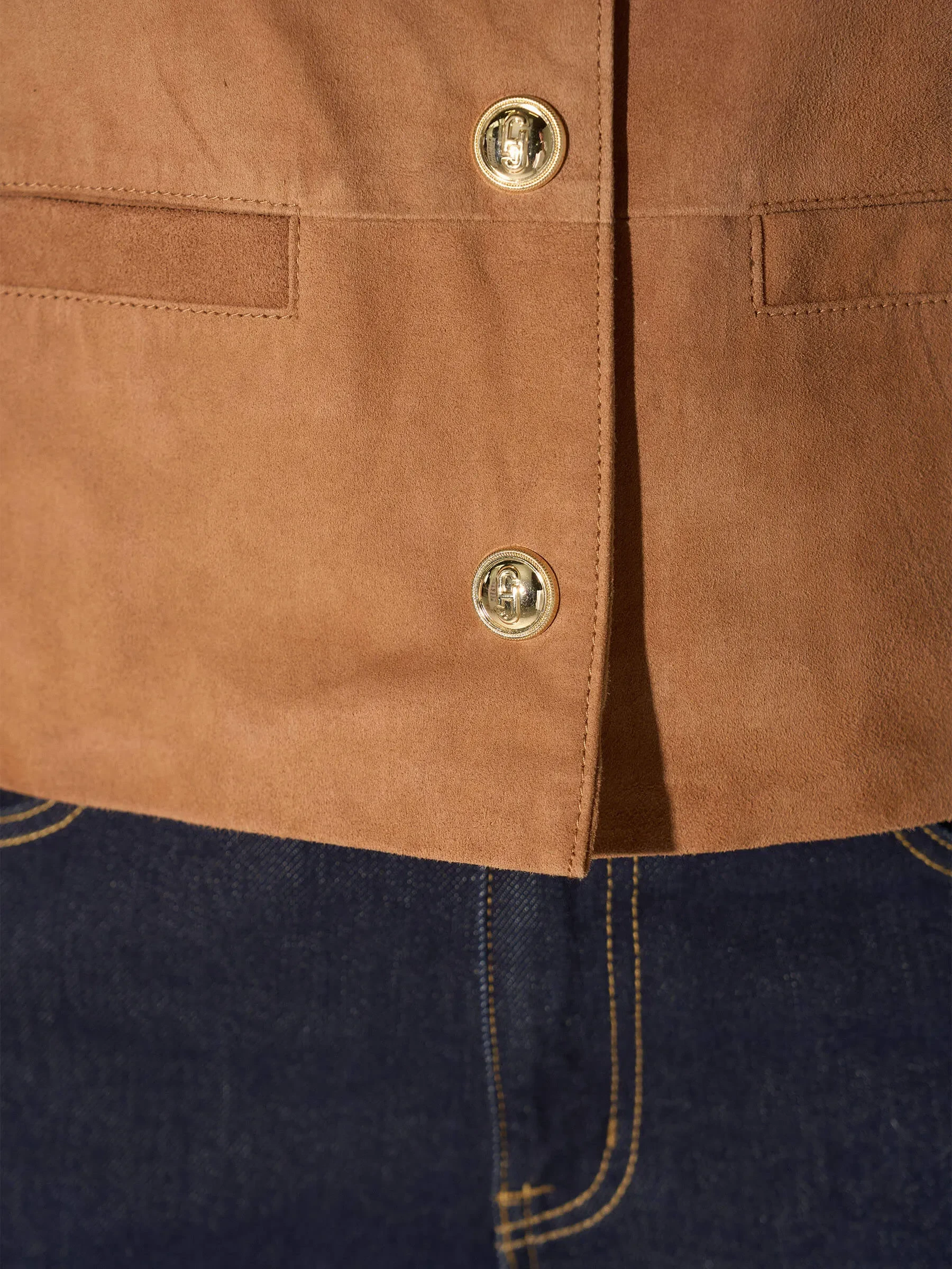 Leren Blazer Jack Gouden Drukknopen Laurent Suede Cognac