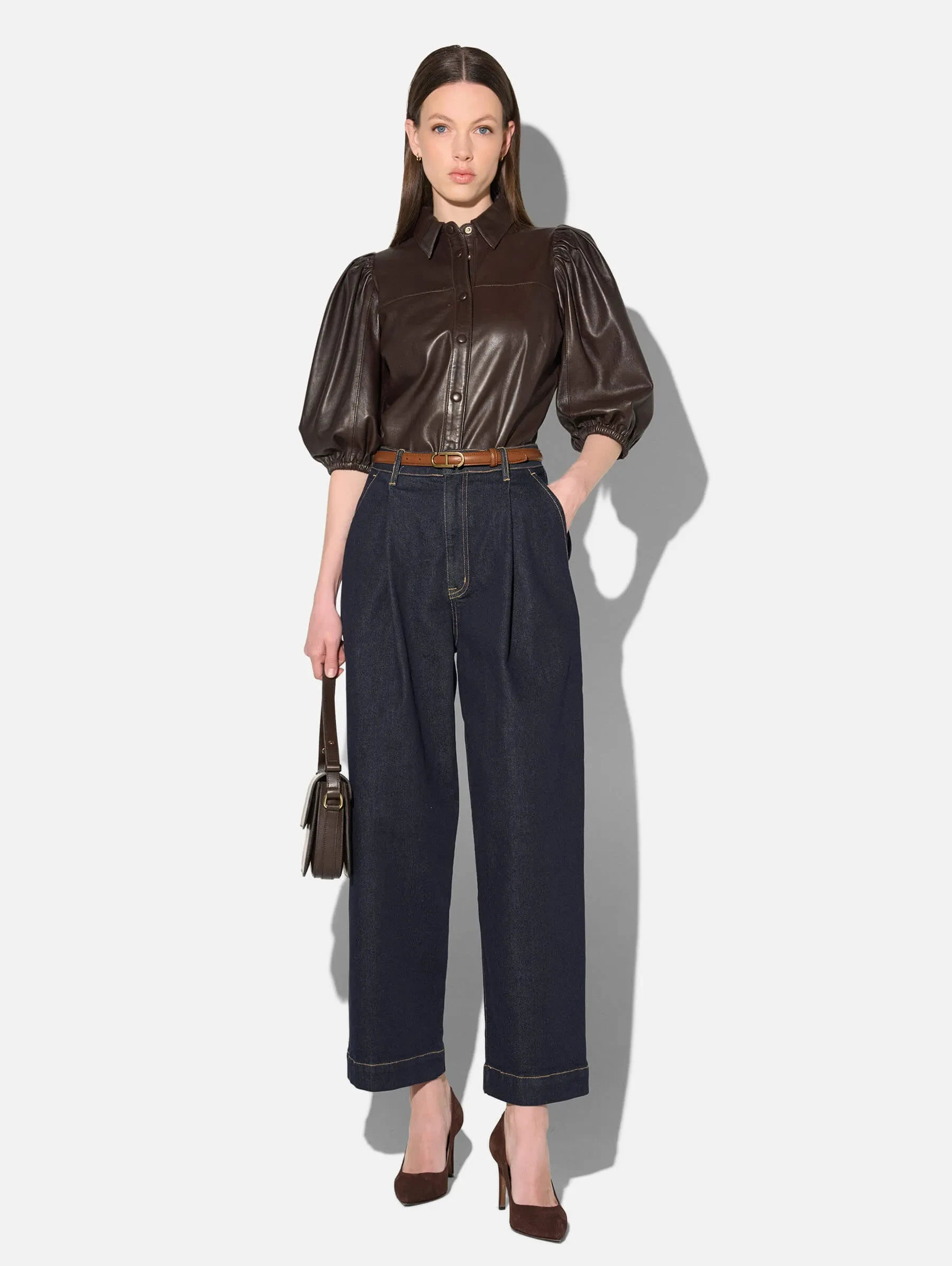 Leren Blouse Dames Denim Pofmouw Lars Bruin