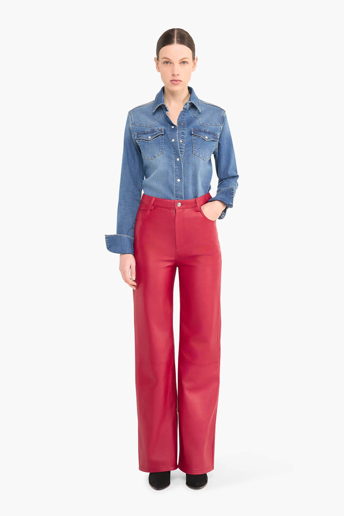 Leren Broek Dames Rechte Pijp Jason Rood