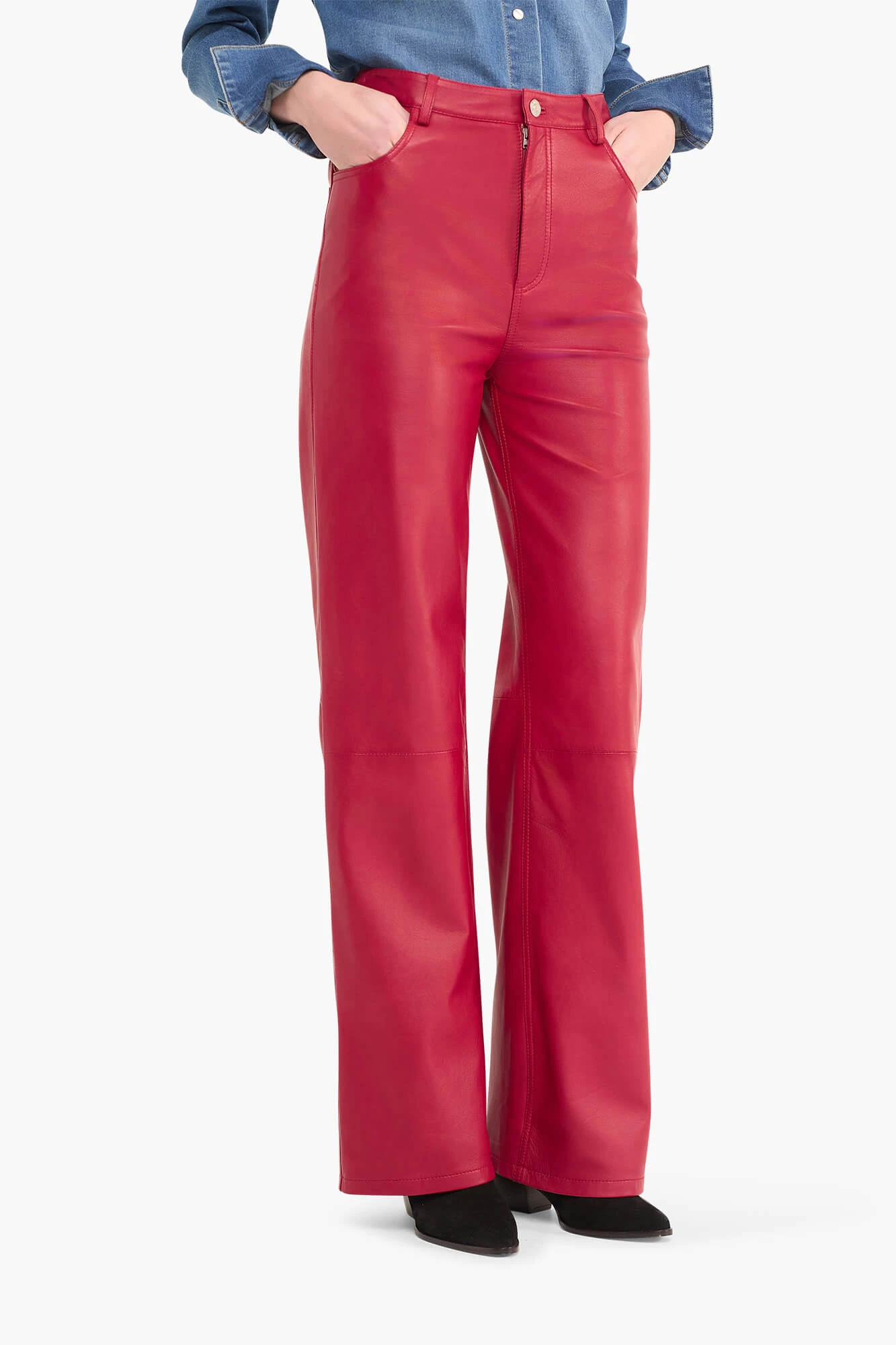 Leren Broek Dames Rechte Pijp Jason Rood
