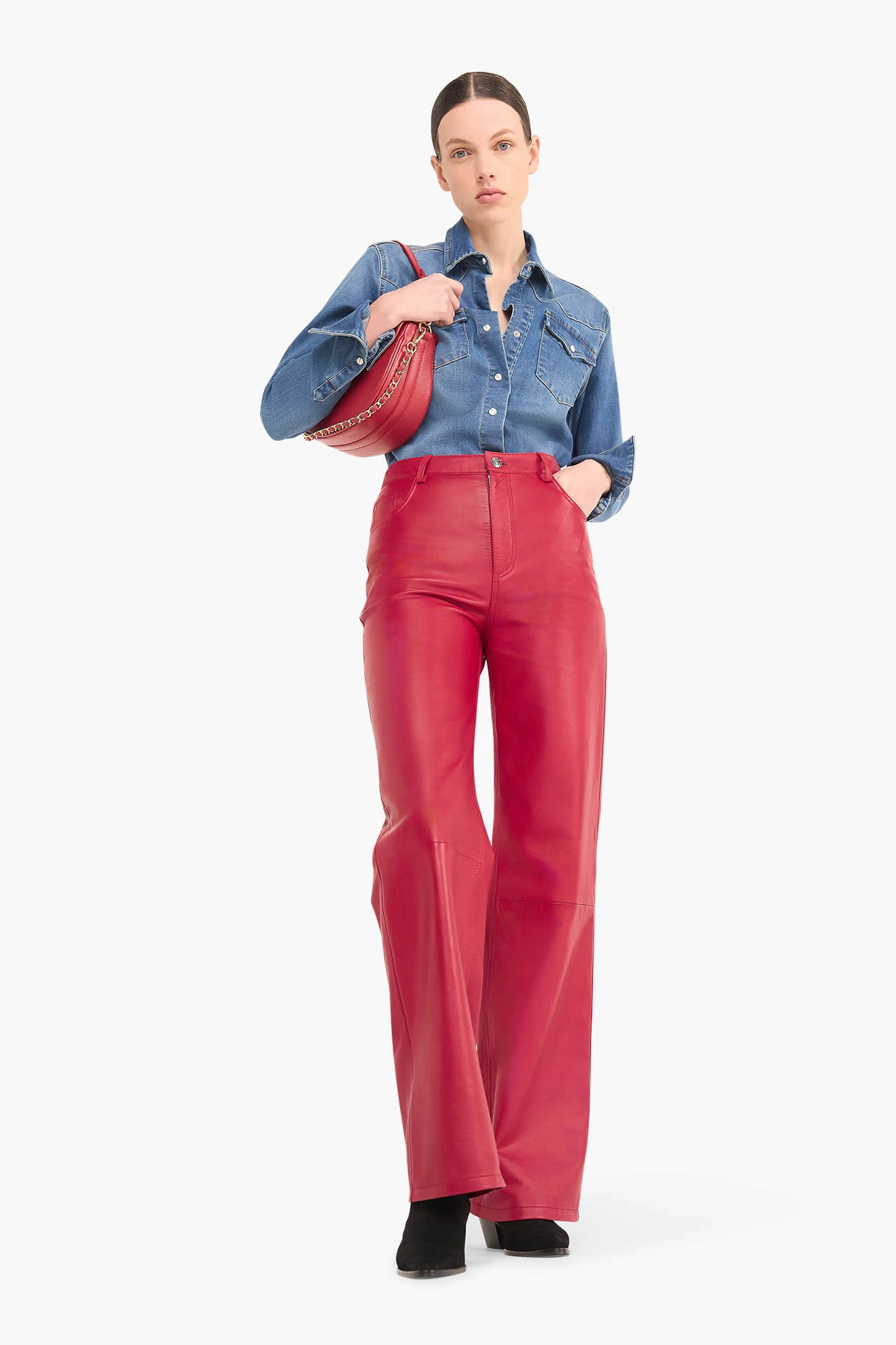 Leren Broek Dames Rechte Pijp Jason Rood