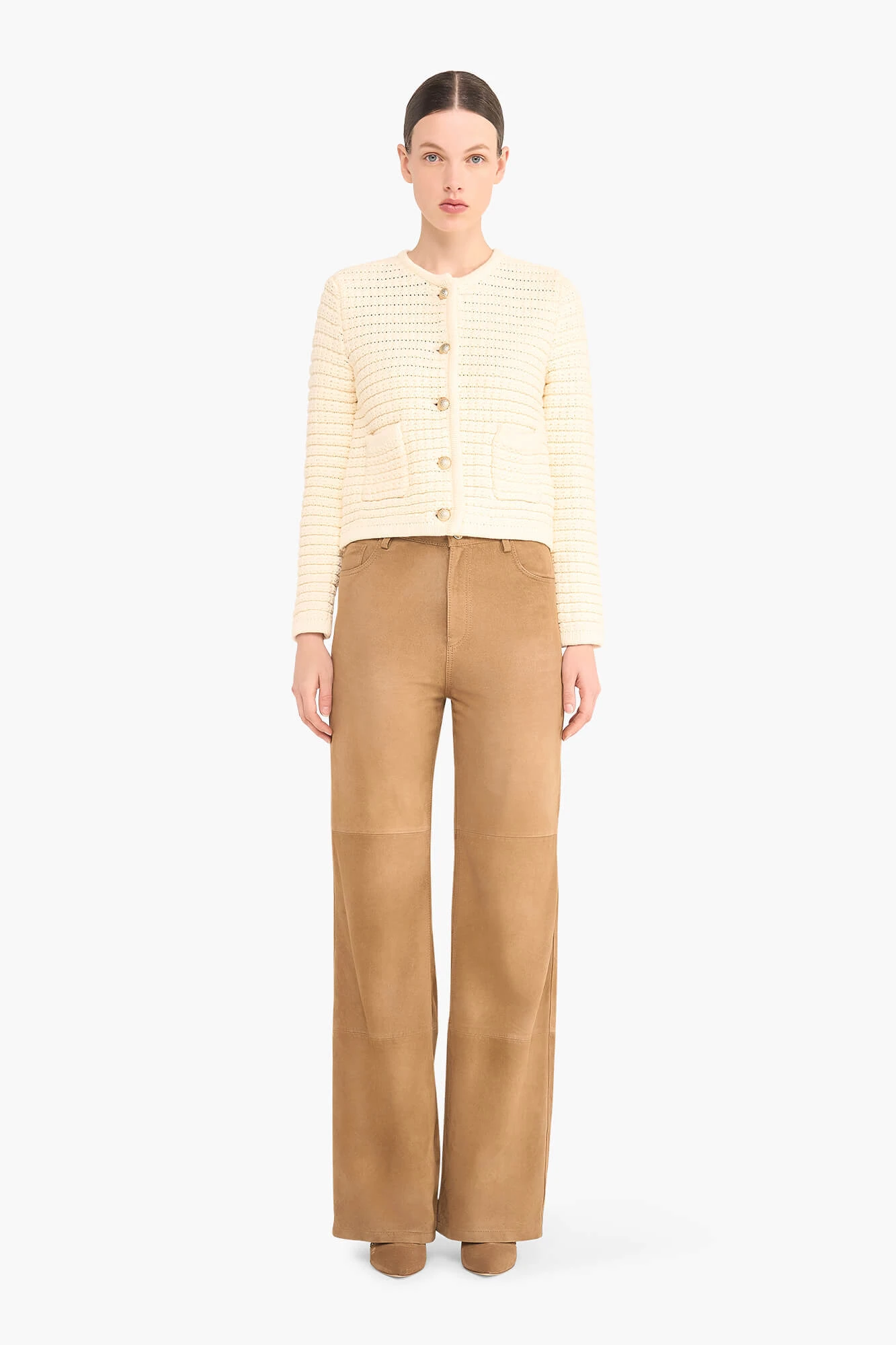 Leren Broek Dames Suede Rechte Pijp Jason Cognac