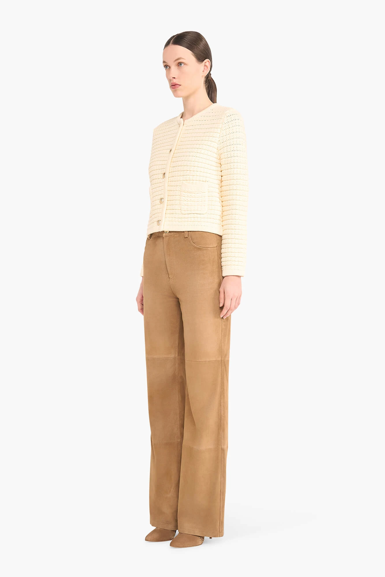 Leren Broek Dames Suede Rechte Pijp Jason Cognac