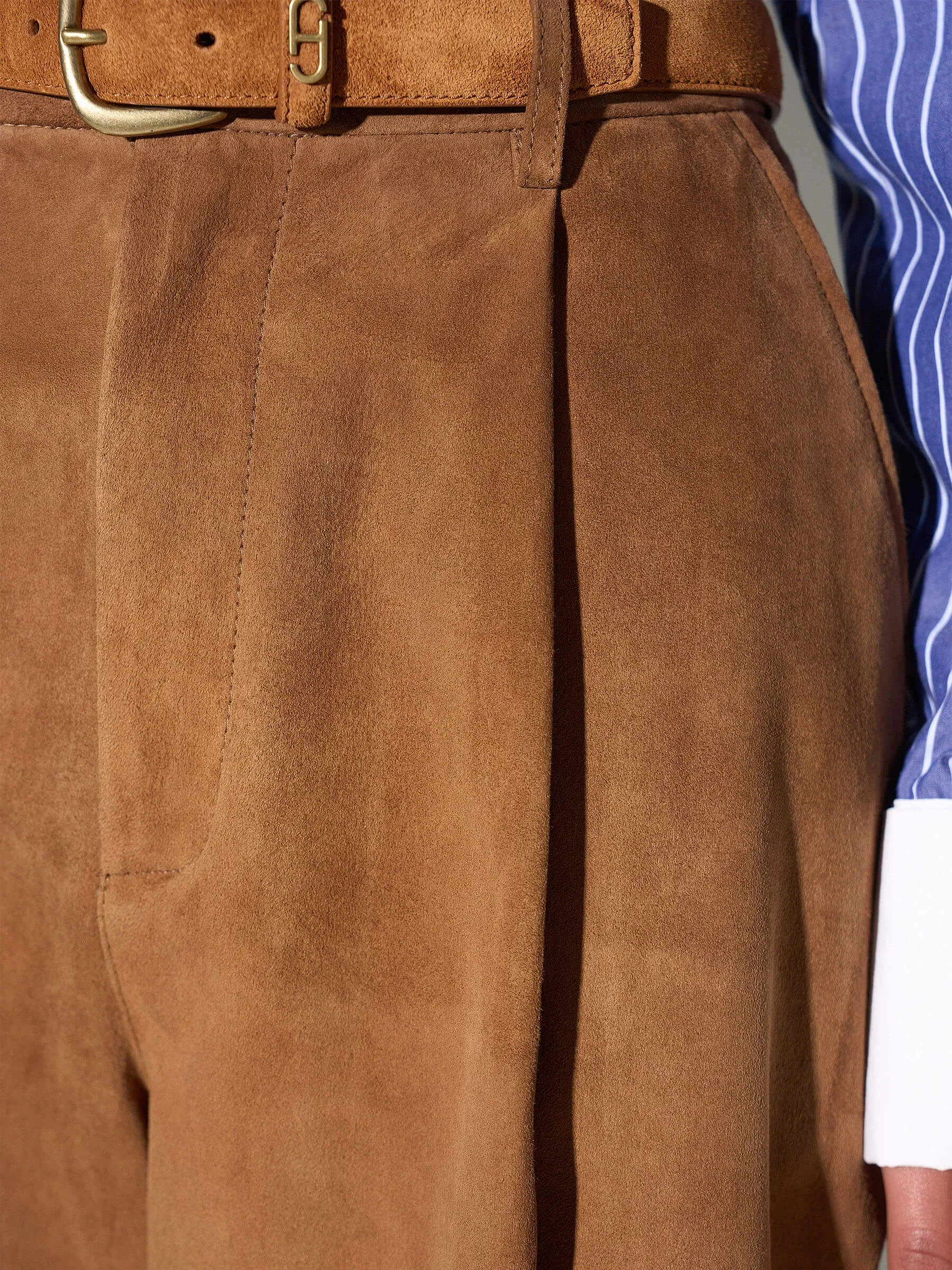 Leren Dames Broek Steekzakken Barrel Balti Tabacco Suede