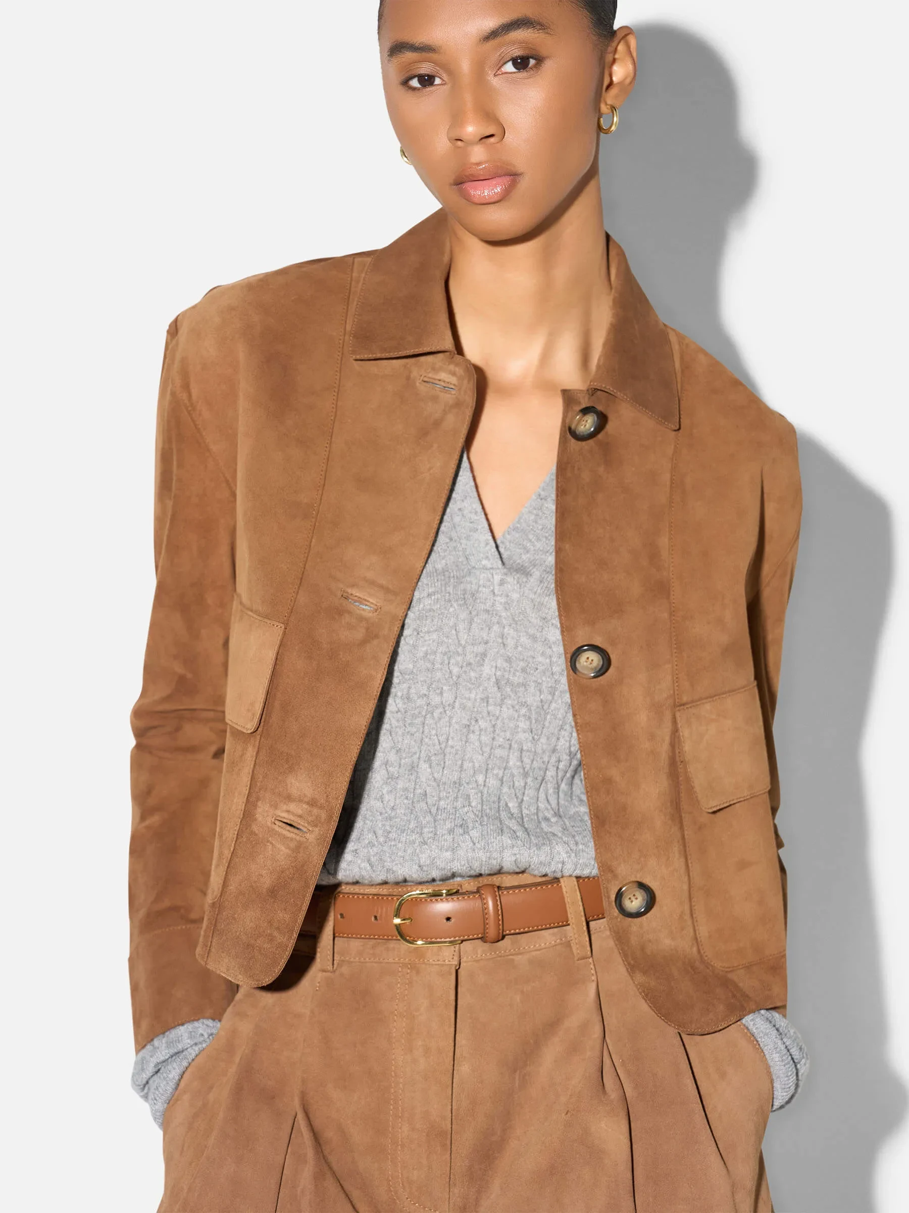 Leren Dames Jack Knopen William Suede Cognac