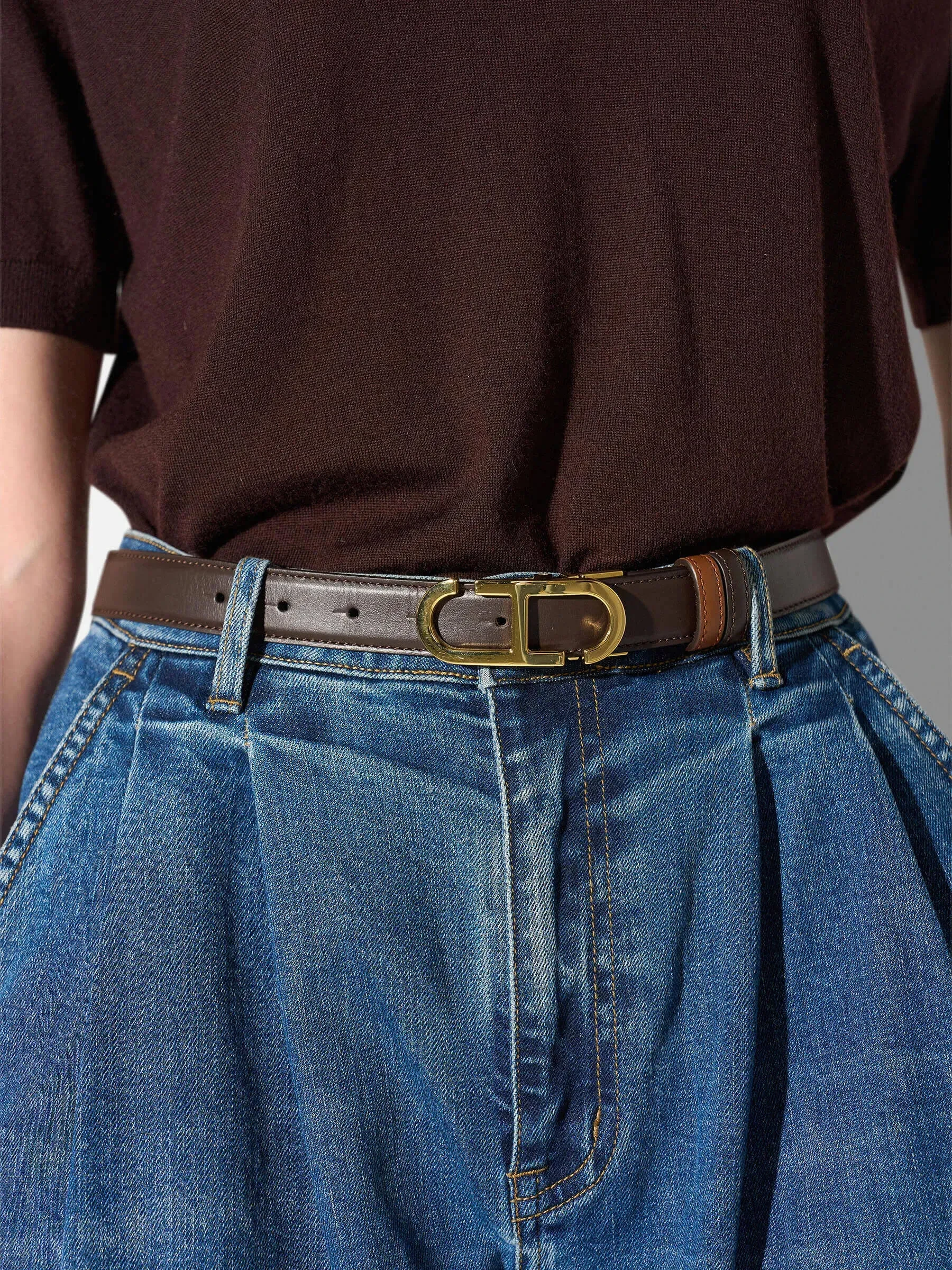 Leren Dames Riem Reversible Brass Trophy Tabacco Bruin