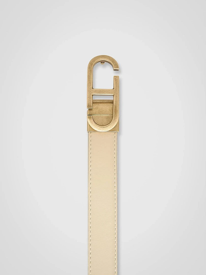 Leren Dames Riem Reversible Off White Creme Brass Trophy Buckle