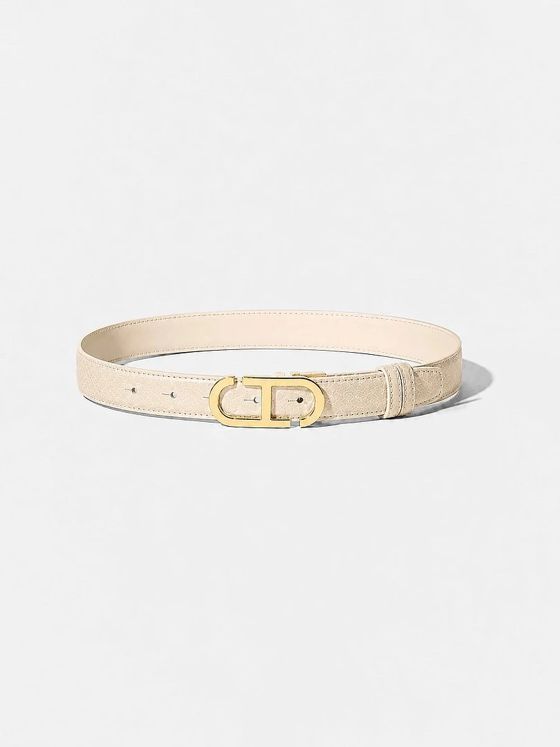 Leren Dames Riem Reversible Off White Creme Goud Trophy Buckle